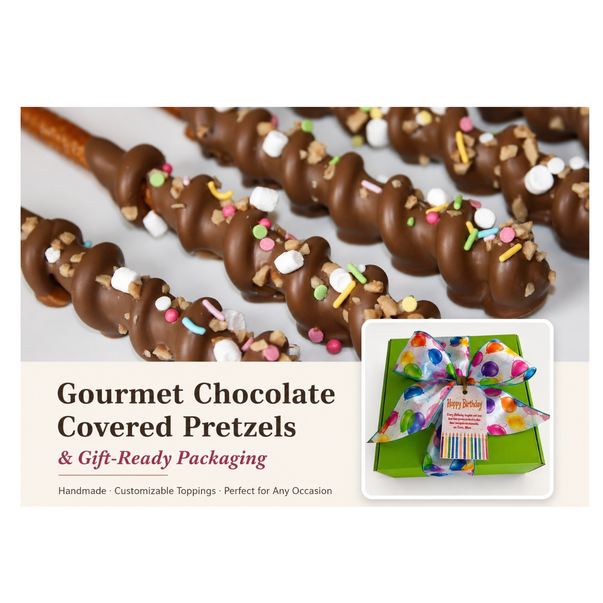 Birthday Chocolate-Covered Pretzel Gift Box – Six Pieces
