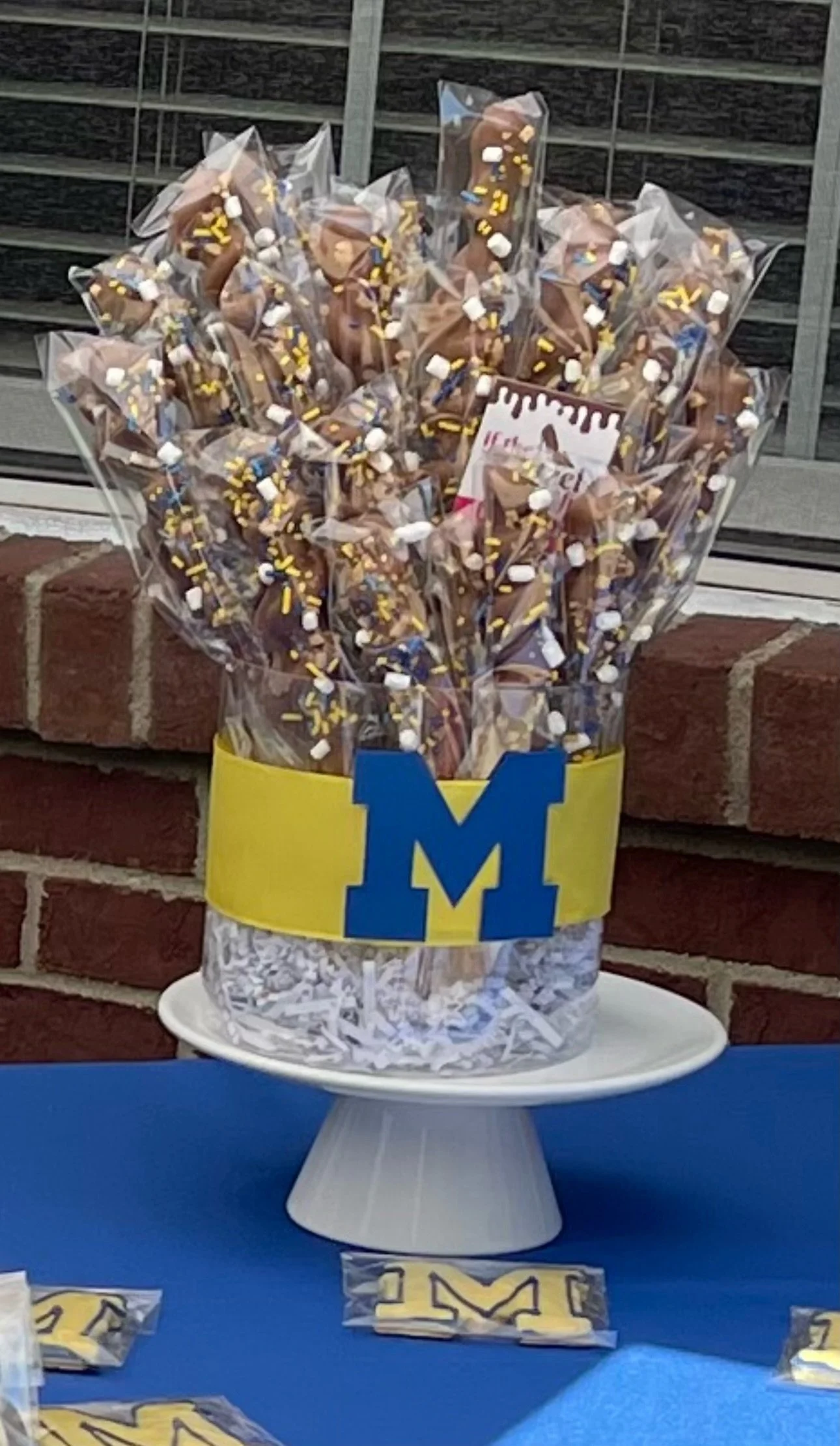 University of Michigan Gift | Michigan Bouquet | Maize and Blue Game Day Treats | Chocolate Covered Pretzels | Go Blue | College Gift (24 Pretzels)