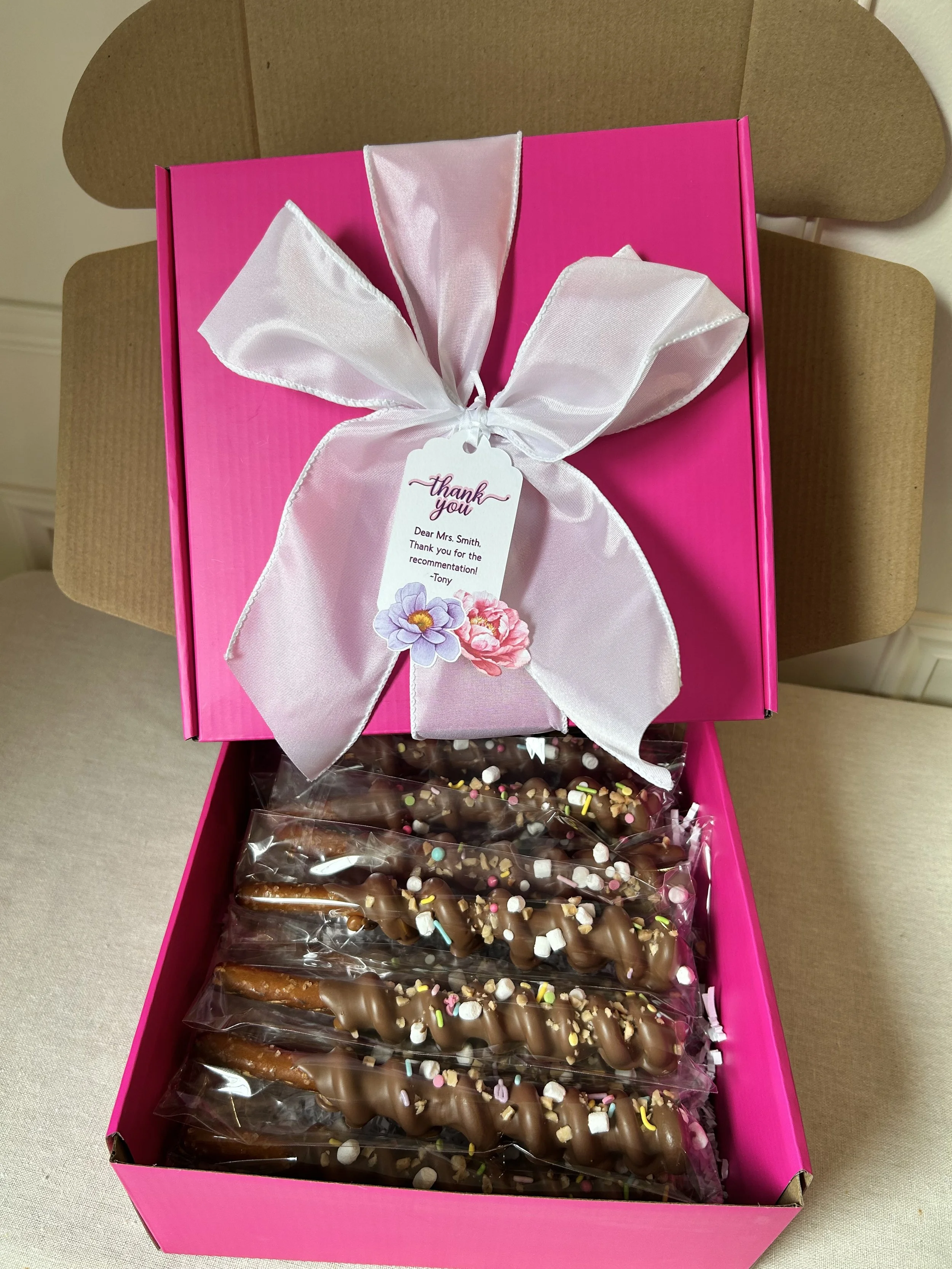 Thank You Gift Box | Gourmet Chocolate Covered Pretzels | Appreciation Gift | Specialty Gift | Gift Ready (12 Pretzels)