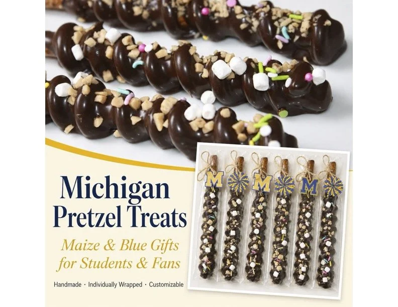 University of Michigan Pretzel Gift – 12+ Individually Packaged Maize & Blue Chocolate Pretzels