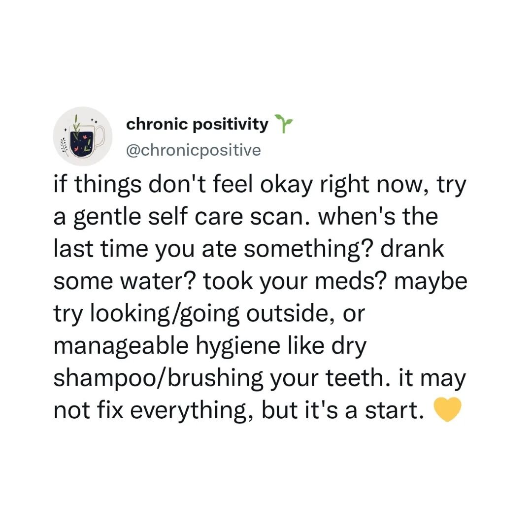 sending love to you, wherever you're at &mdash; this too shall pass, and you are doing an amazing job, even if it doesn't feel like it. 🤍✨

[Image description: a screenshot of a tweet from Chronic Positivity's Twitter account, @chronicpositive. It s