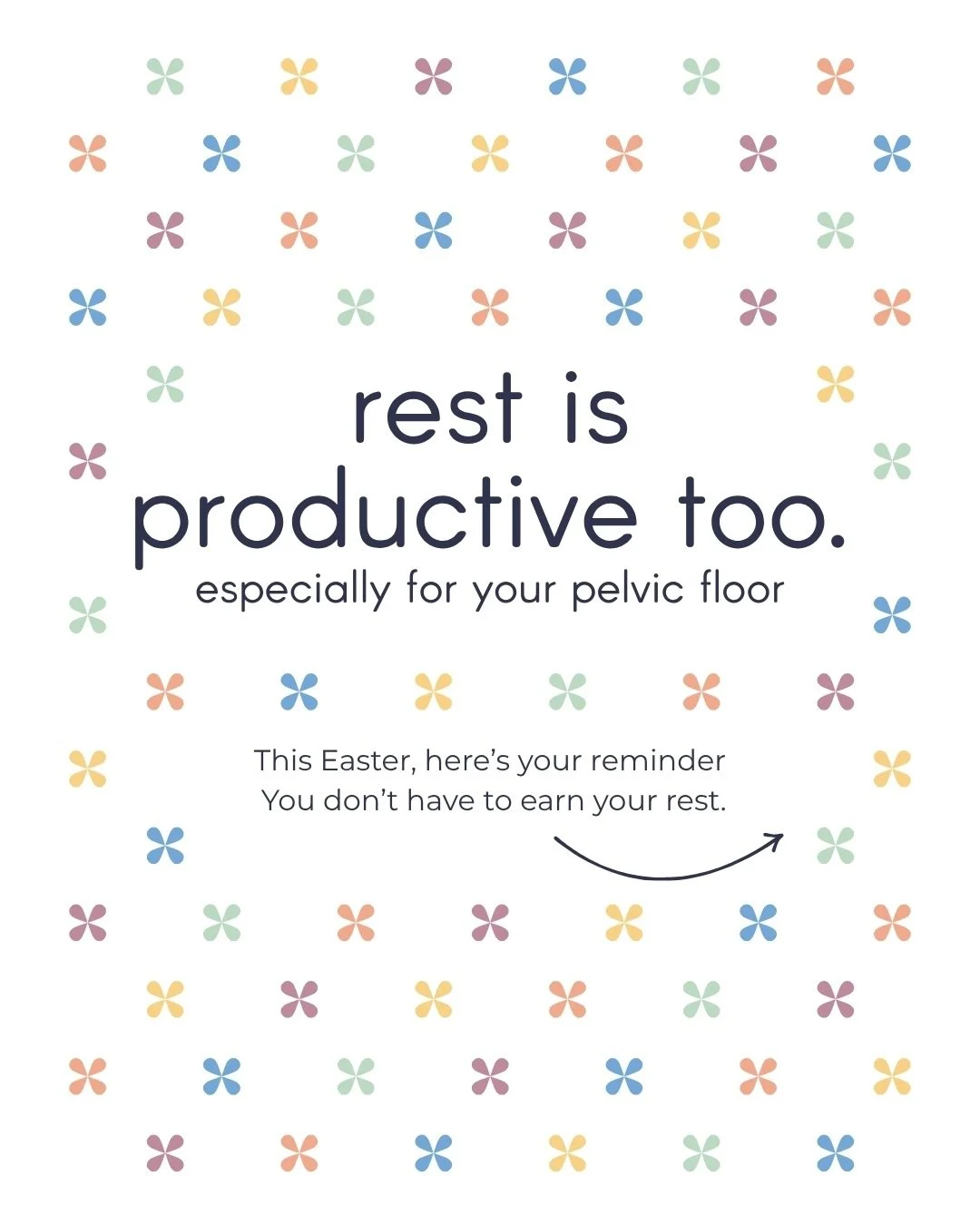 Rest is part of recovery, not time wasted. 
Swipe through to learn why slowing down could actually help your pelvic floor symptoms.

This Easter, give your body permission to rest. Your pelvic floor needs it just as much as it needs strength, and fin