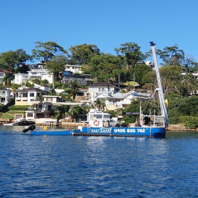 &lsquo;Rohani&rsquo; on the local Port Hacking river on route to a piling project.
#barge #piling #marine #waterfront #construction