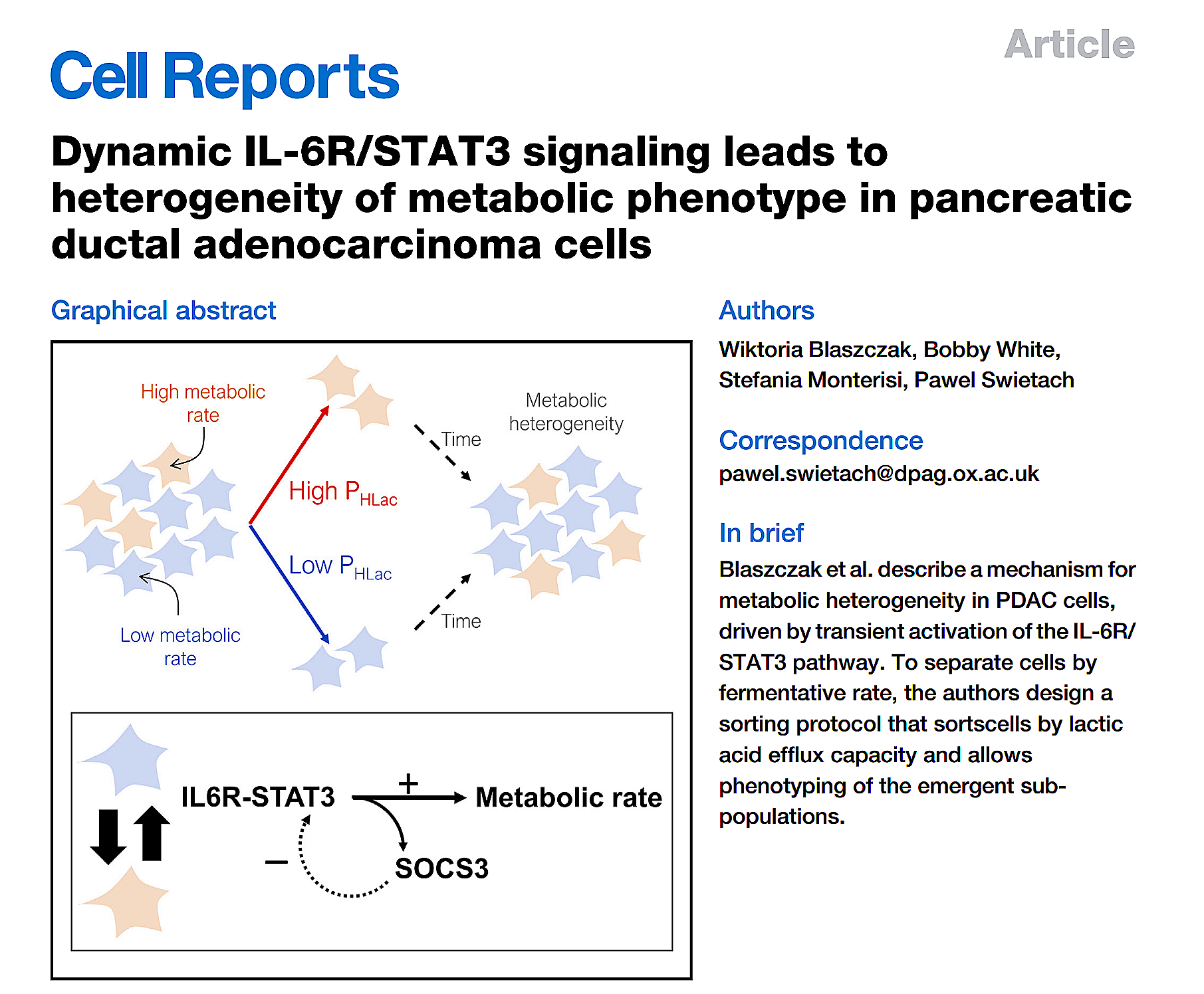 Dynamic IL-6R/STAT3 signaling leads to heterogeneity of metabolic phenotype in pancreatic ductal adenocarcinoma cells