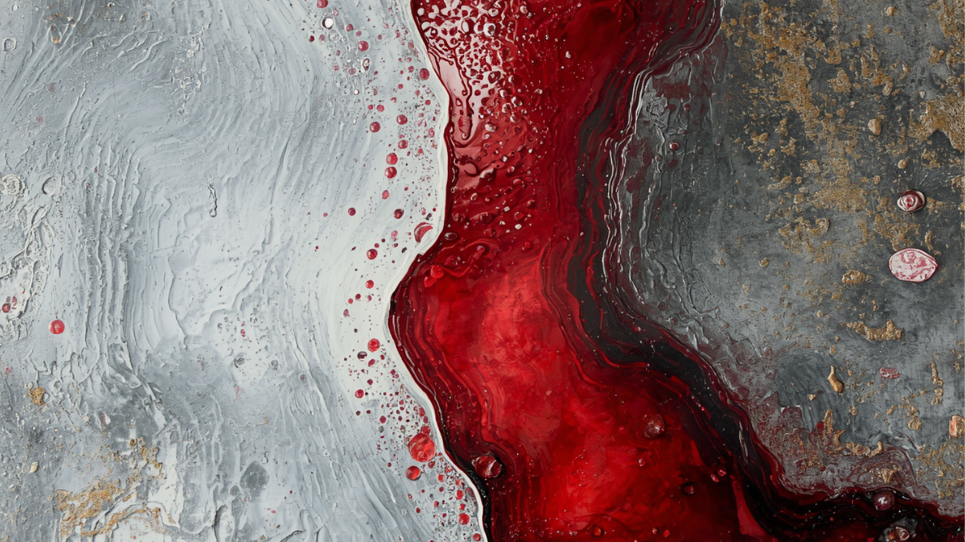 An abstract image of water and red color flowing together across stone, symbolizing the blood and water from John 19.