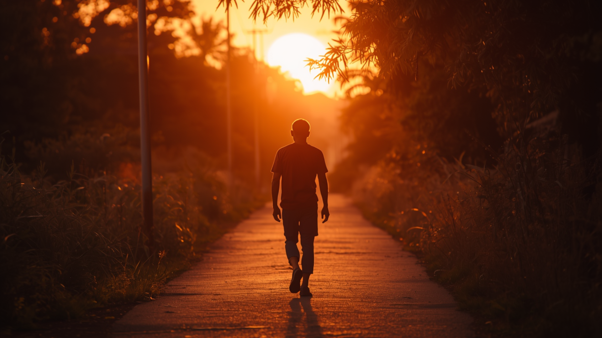 A solitary figure walks along a quiet path toward fading evening light, symbolizing courage and trust.