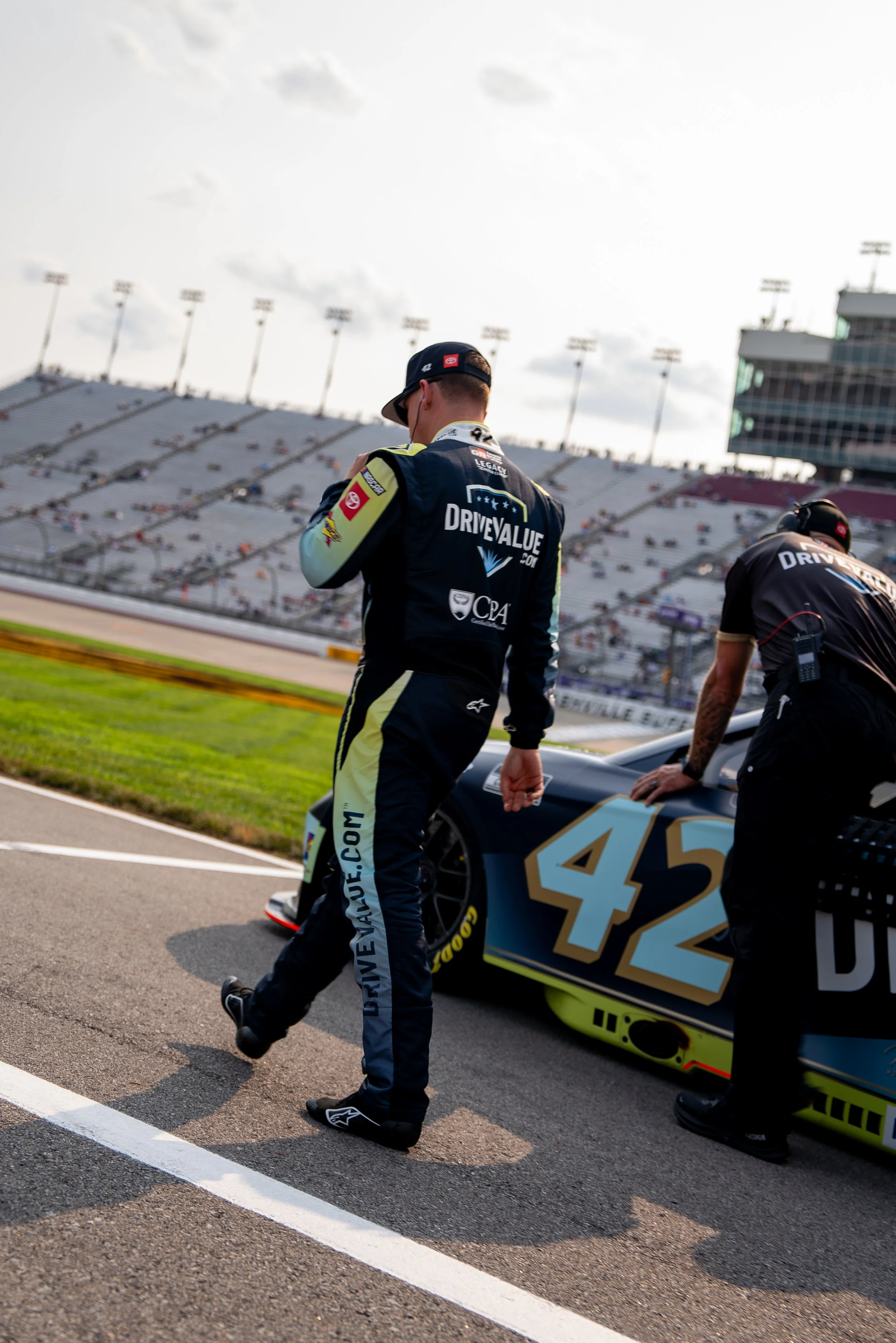 DriveValue.com Car on track at the Nashville Superspeedway June 1, 2025. Driven by John Hunter Nemechek for Legacy Motor Club.