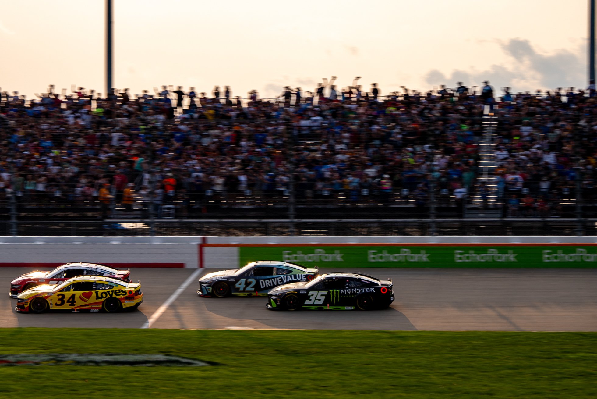 DriveValue.com Car on track at the Nashville Superspeedway June 1, 2025. Driven by John Hunter Nemechek for Legacy Motor Club.