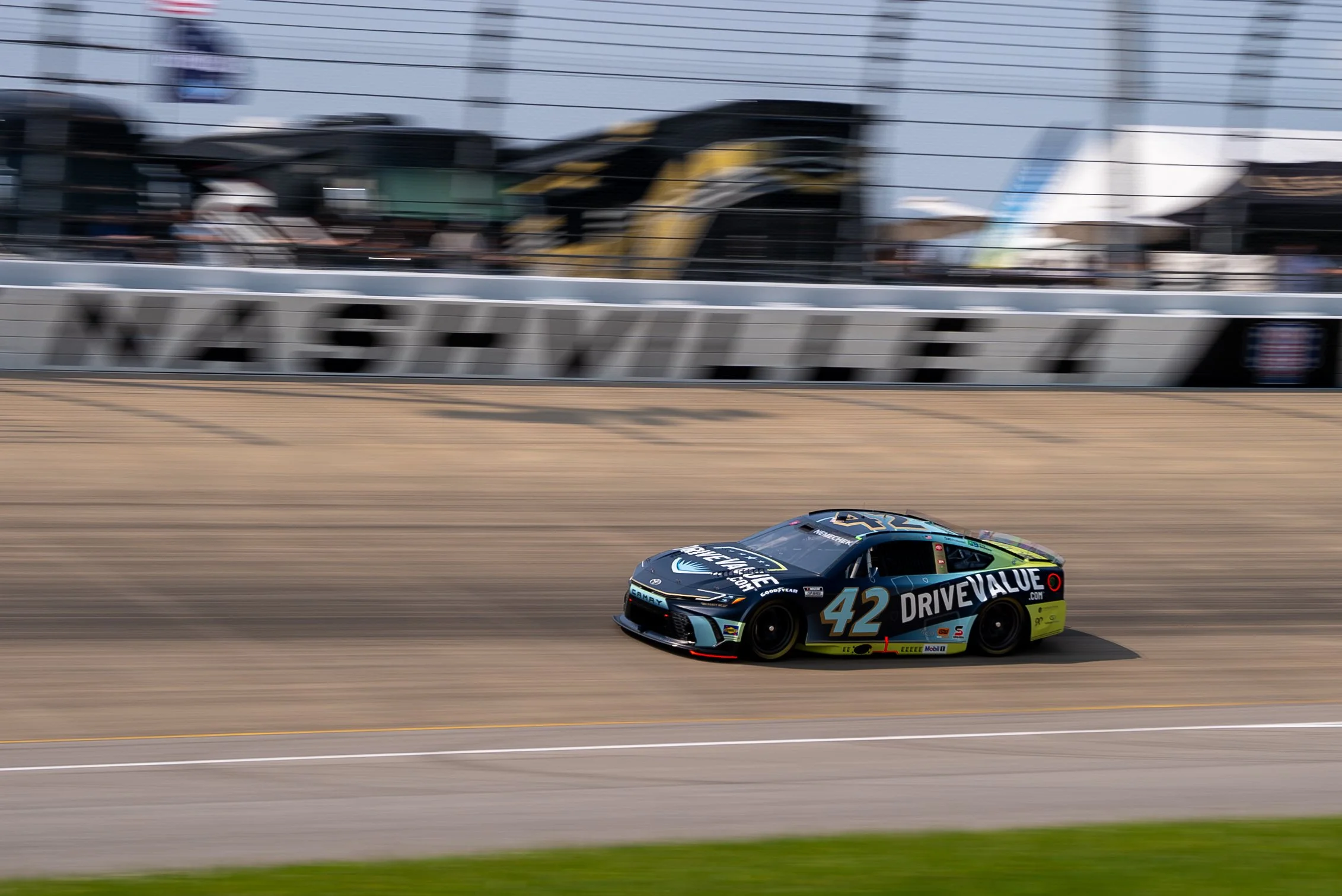 DriveValue.com Car on track at the Nashville Superspeedway June 1, 2025. Driven by John Hunter Nemechek for Legacy Motor Club.