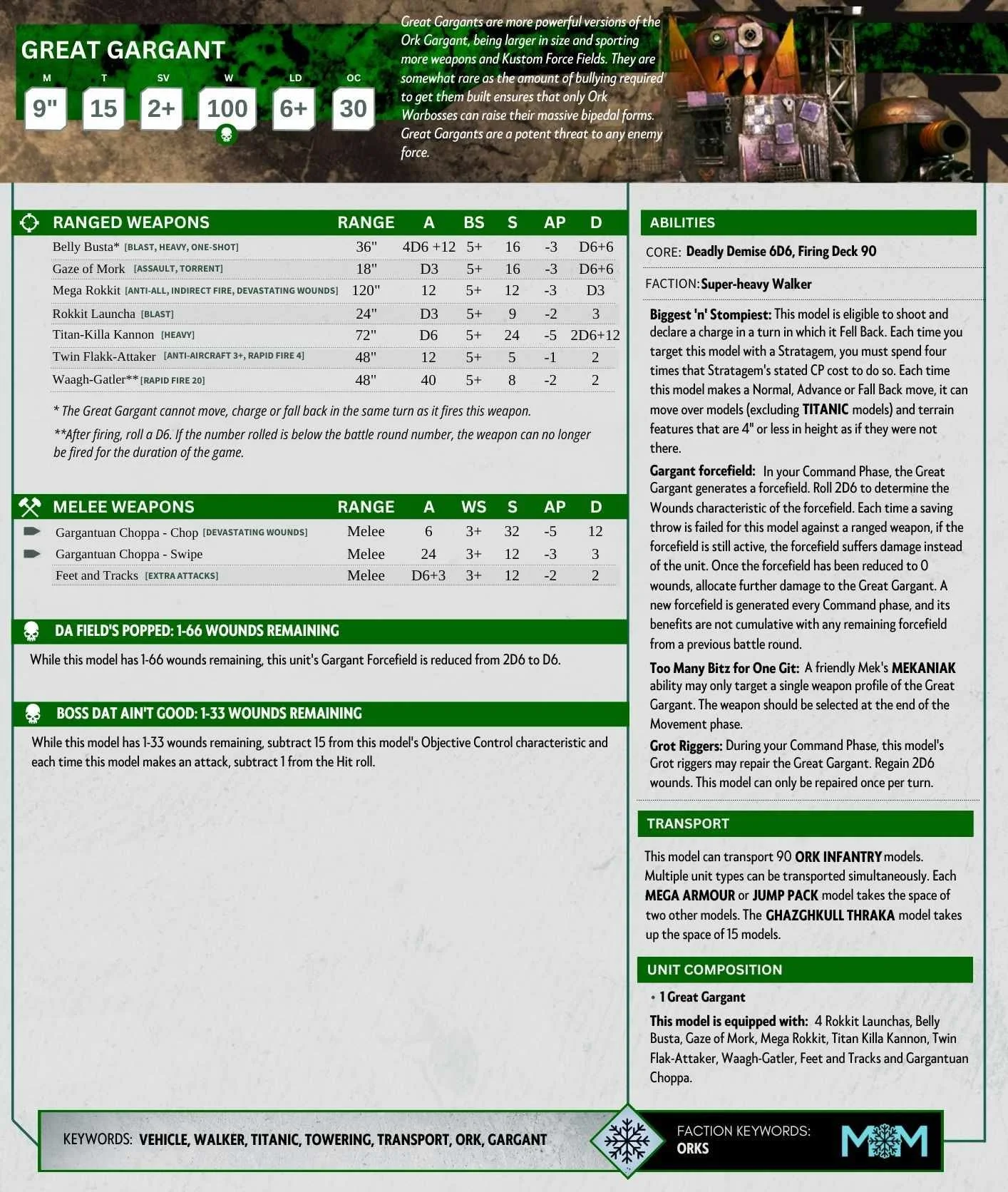 Great Gargant datasheet
