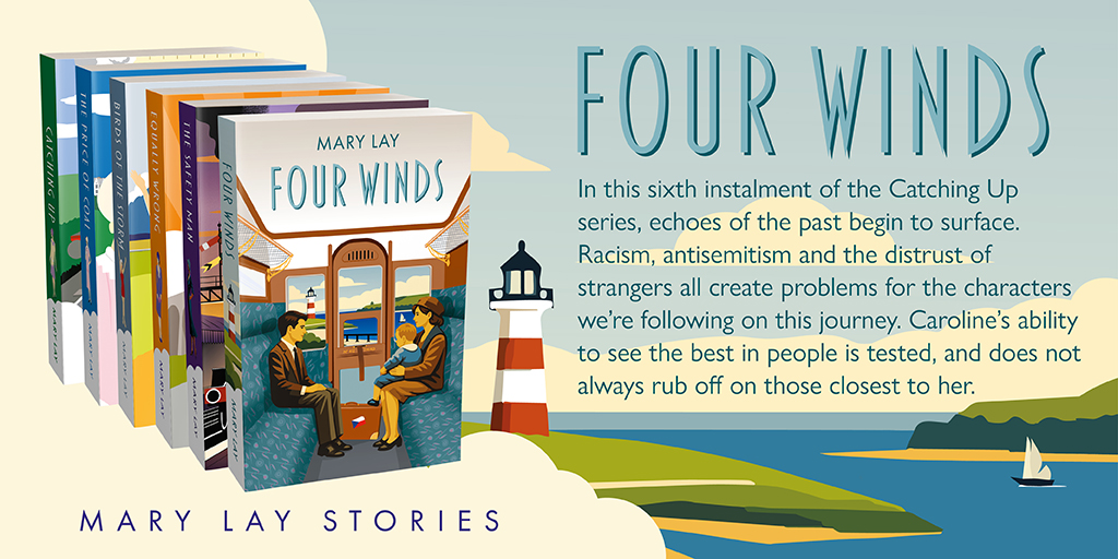 Set of six novels in the Catching Up series. Background has a lighthouse and a costal scene with a sailing ship on the water.