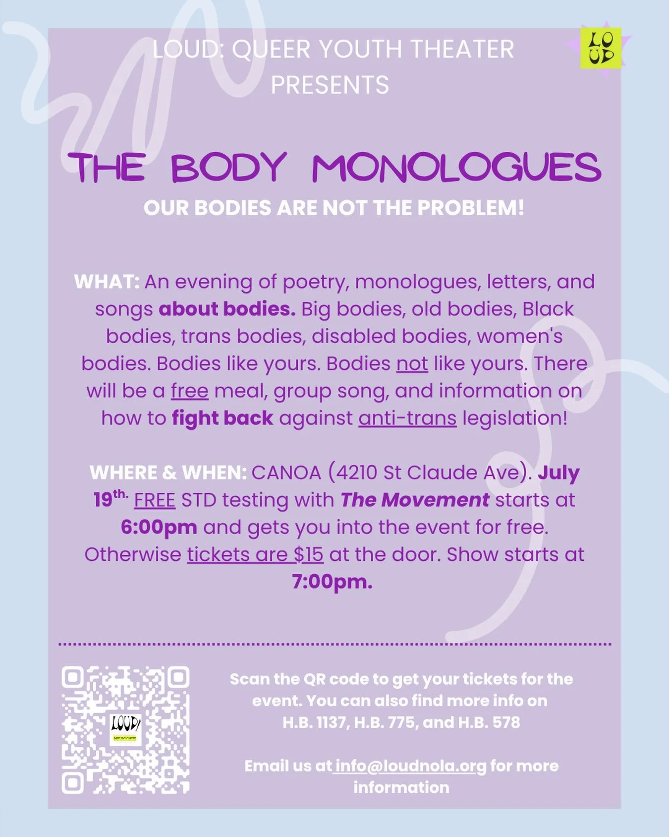 Body Monologues are coming up on July 19th! Tickets are FREE - grab yours at the link in our bio