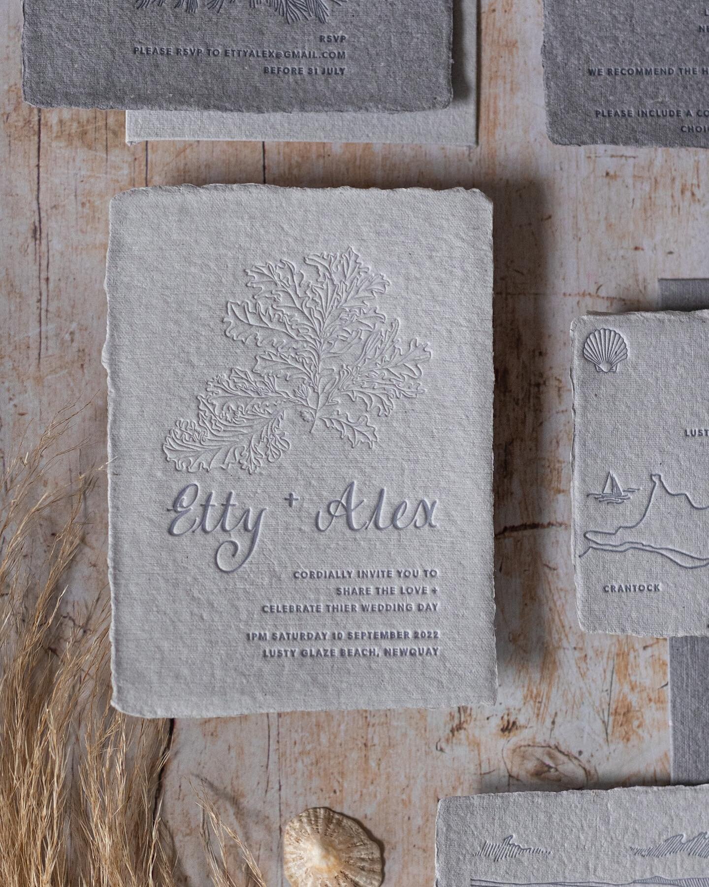 Custom wedding stationery for Etty + Alex ☽

A beautiful blind letterpress on handmade paper with pretty seaweed illustrations