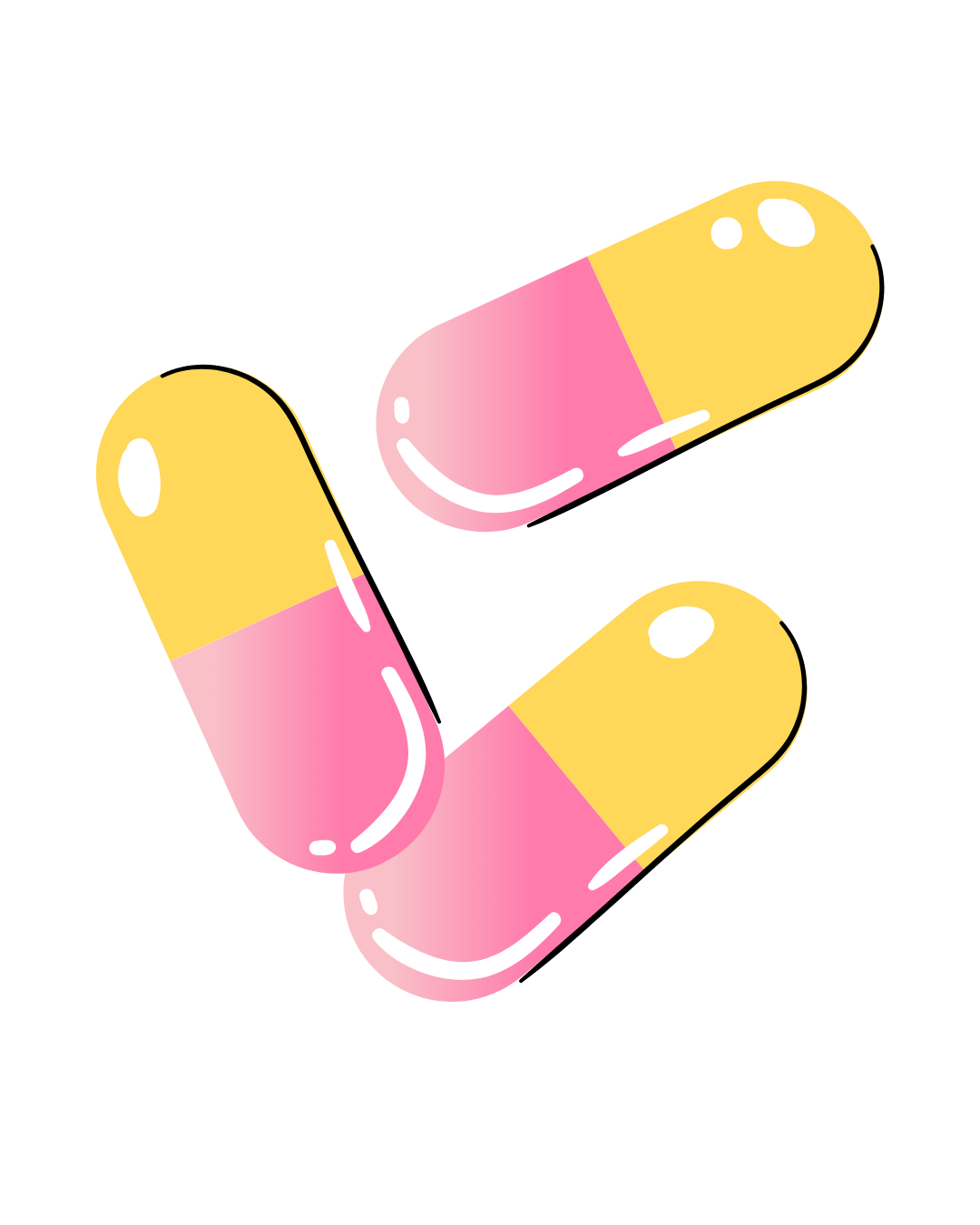 A digital illustration of a hand giving a peace sign, with the fingers colored in pink and yellow, and white highlights on a black background.