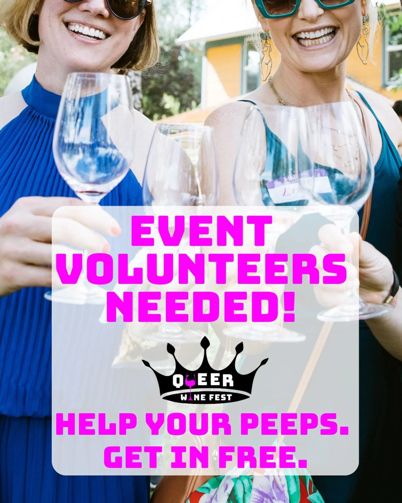 🌈 Calling all helpers! 🍷✨

Queer Wine Fest is a fundraiser for Wine Country Pride, and every year it takes an incredible team of volunteers to make the magic happen. QWF is held June 28th @remywines 

We have all kinds of volunteer opportunities; f