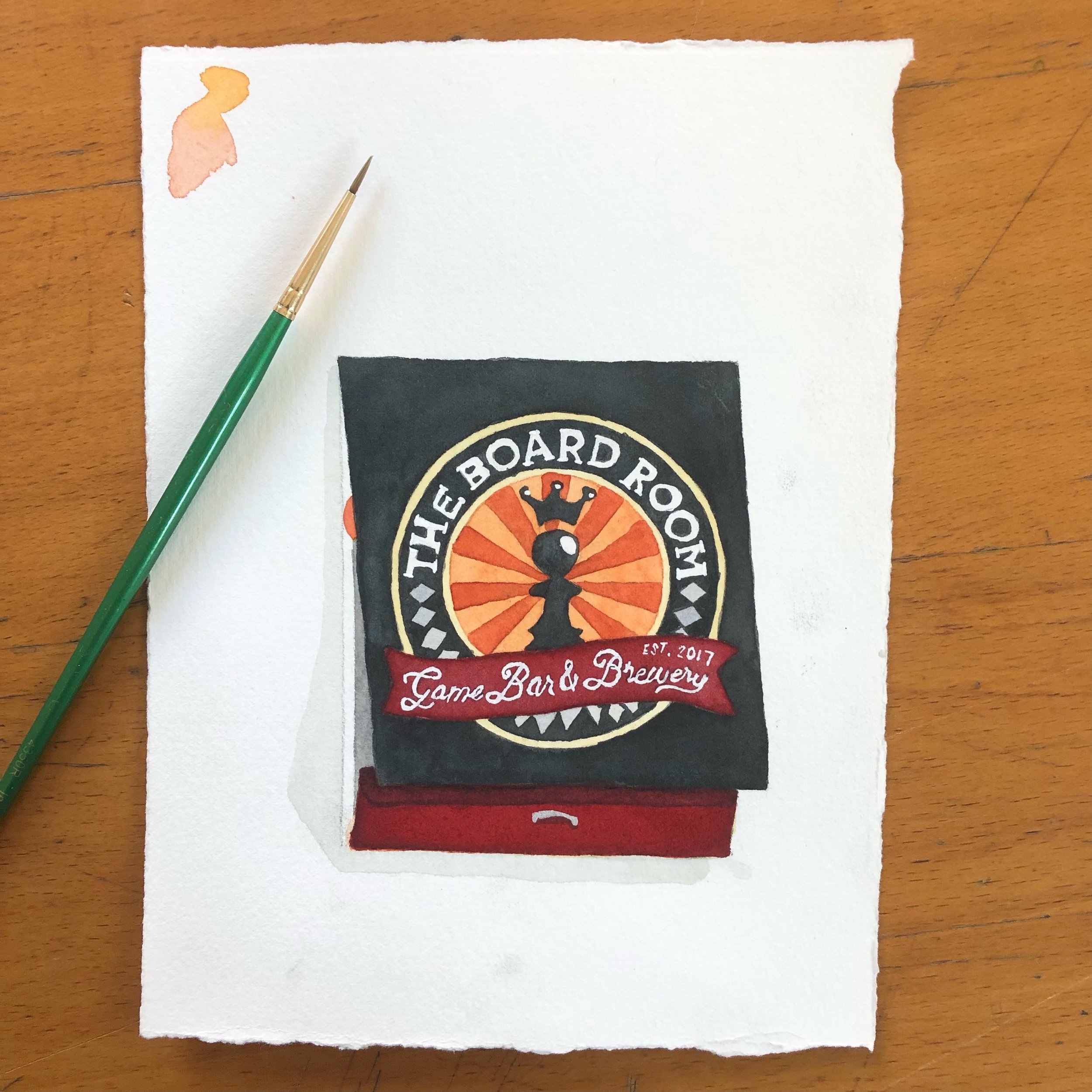The Board Room restaurant matchbook art original