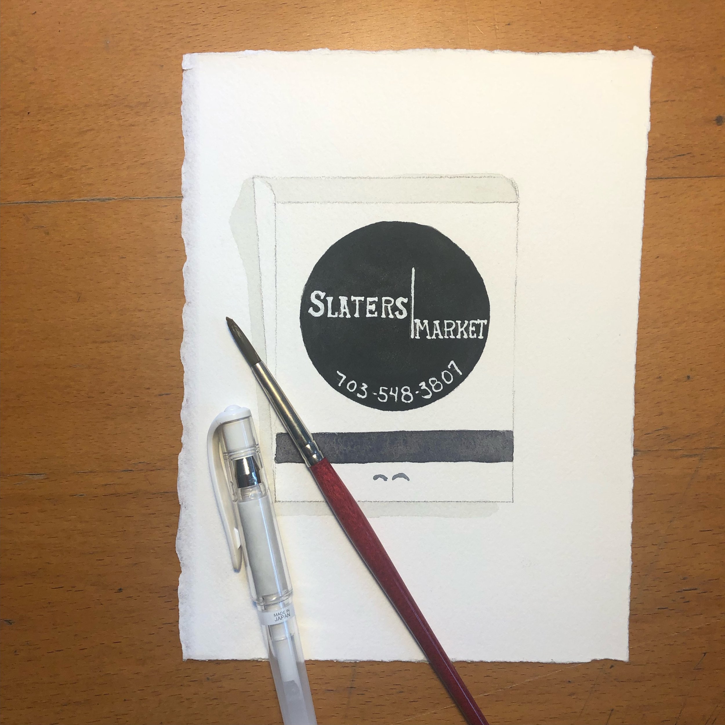 Slaters Market restaurant matchbook art original