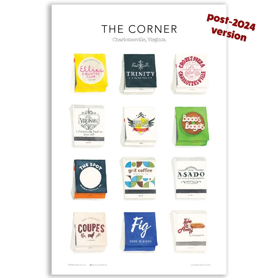 NEW college poster for @uva ! Have been informed that The Biltmore is no more and that @El@elliescville  has taken its place. I still have plenty of the &ldquo;classic&rdquo; version of the UVA Corner poster but if you have a current student, they&rs
