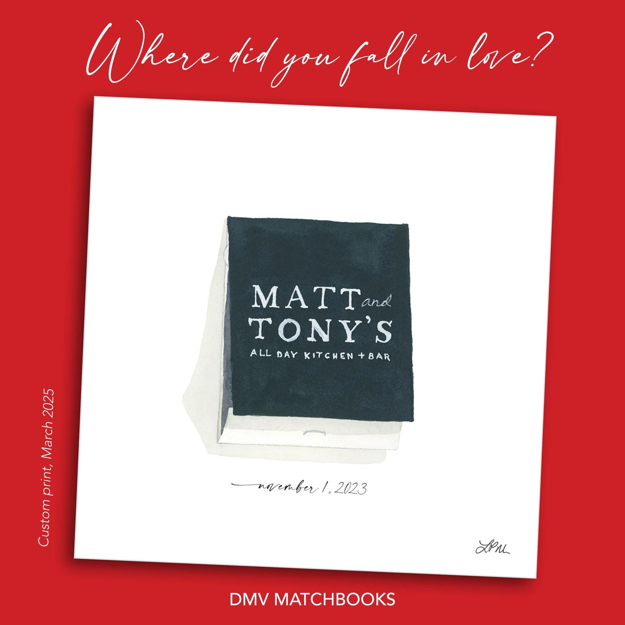 Where did you fall in love? 

We are ONE MONTH from Valentine&rsquo;s Day and my matchbook prints are a perfect gift for your special someone. 

* Choose from the 500+ restaurants I&rsquo;ve already painted (see them all on my website dmvmatchbooks.c