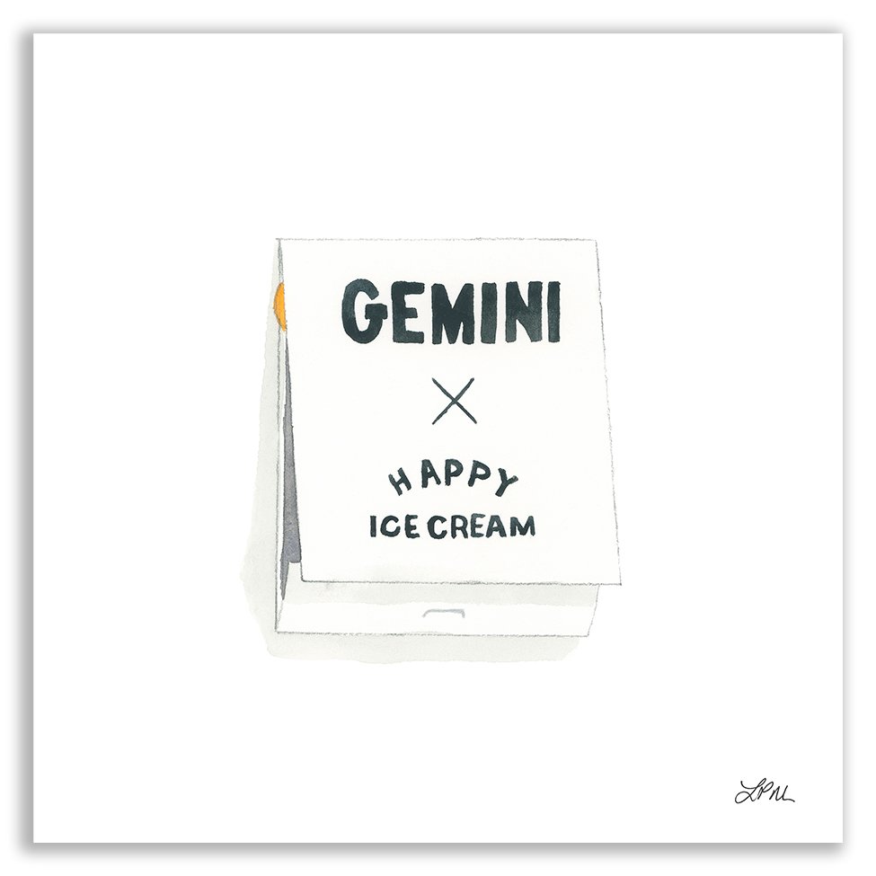 Gemini + Happy Ice Cream restaurant DMV matchbook art print