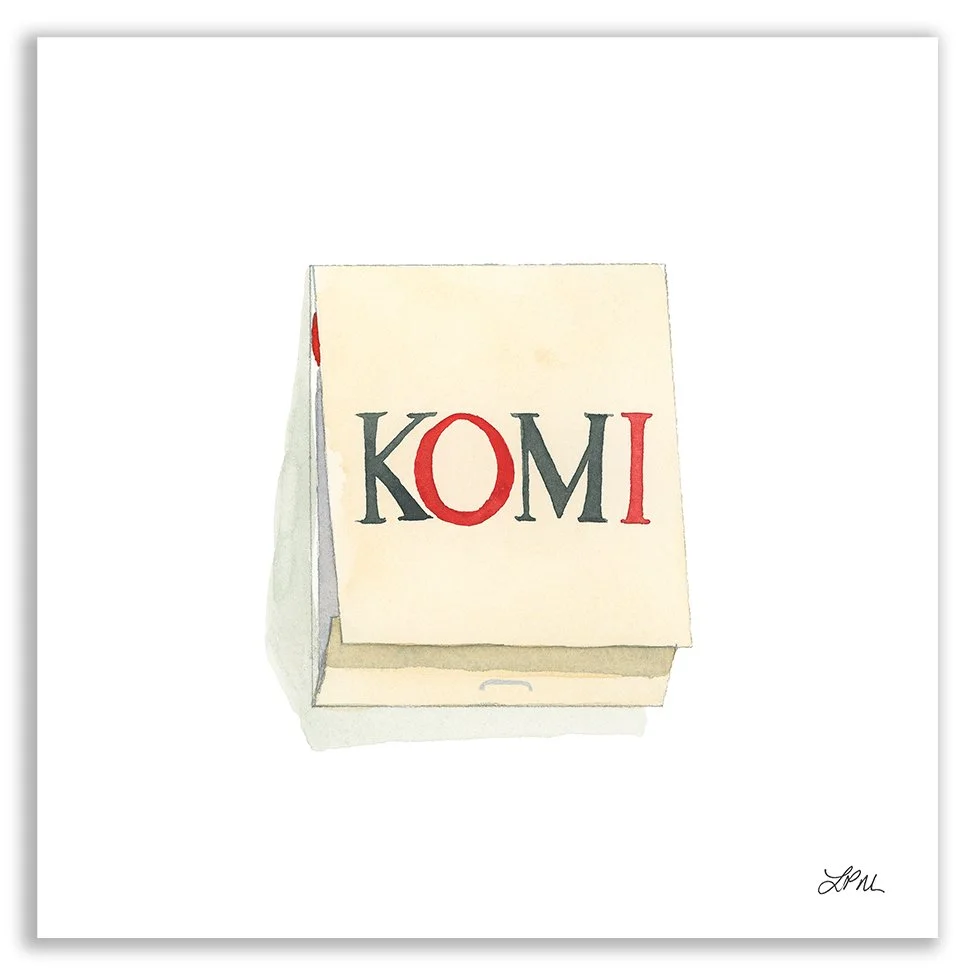 Komi restaurant matchbook art print DMV Matchbooks