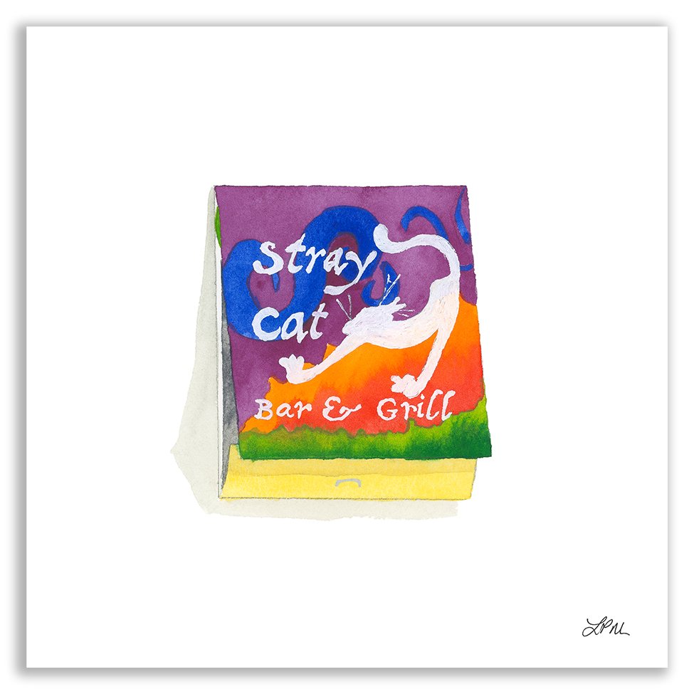 Stray Cat Bar & Grill restaurant matchbook art print