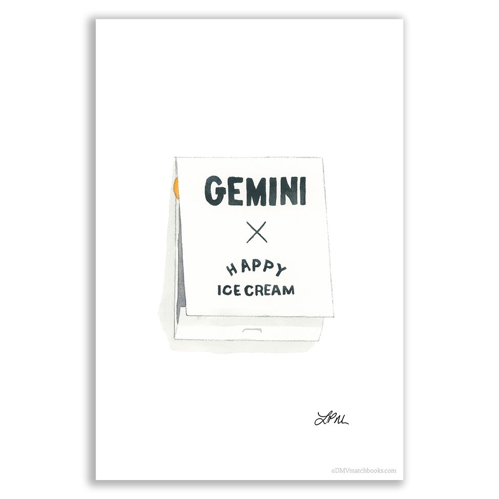 Gemini + Happy Ice Cream restaurant DMV matchbook art print