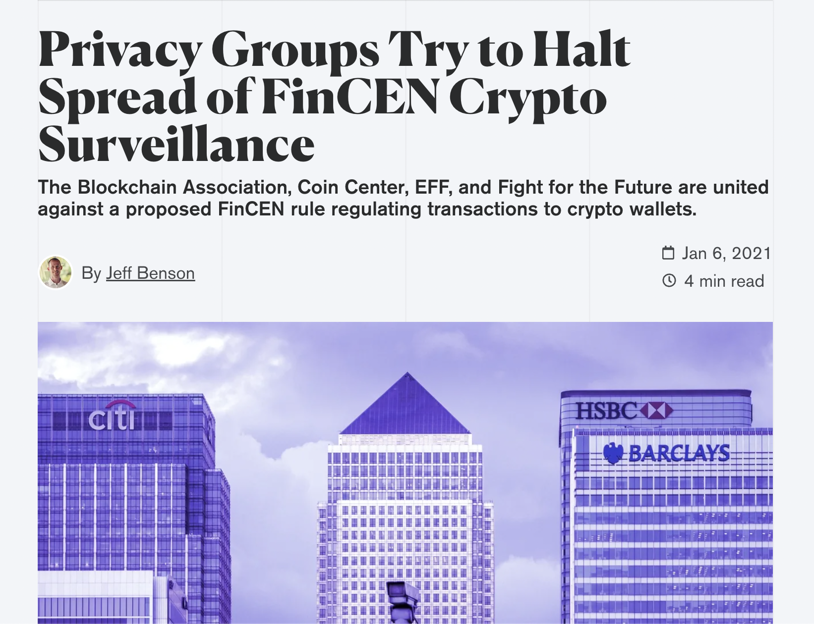 Decrypt: Privacy Groups Try to Halt Spread of FinCEN Crypto Surveillance