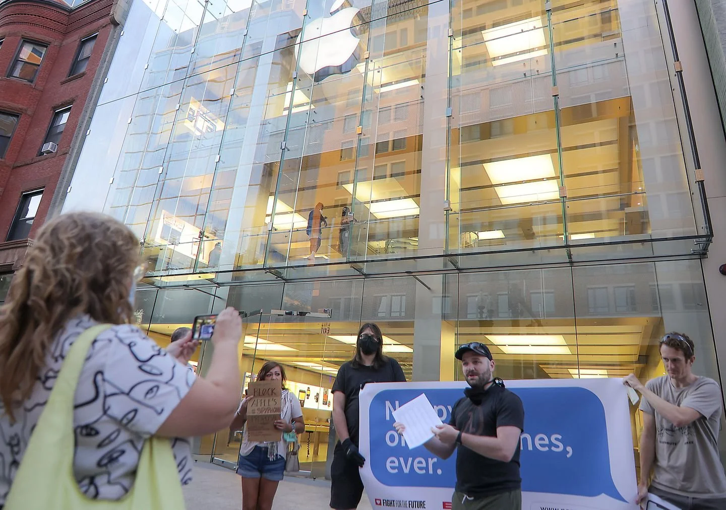 Boston Globe: Activists denounce iPhone surveillance plan at Apple’s Boylston Street store