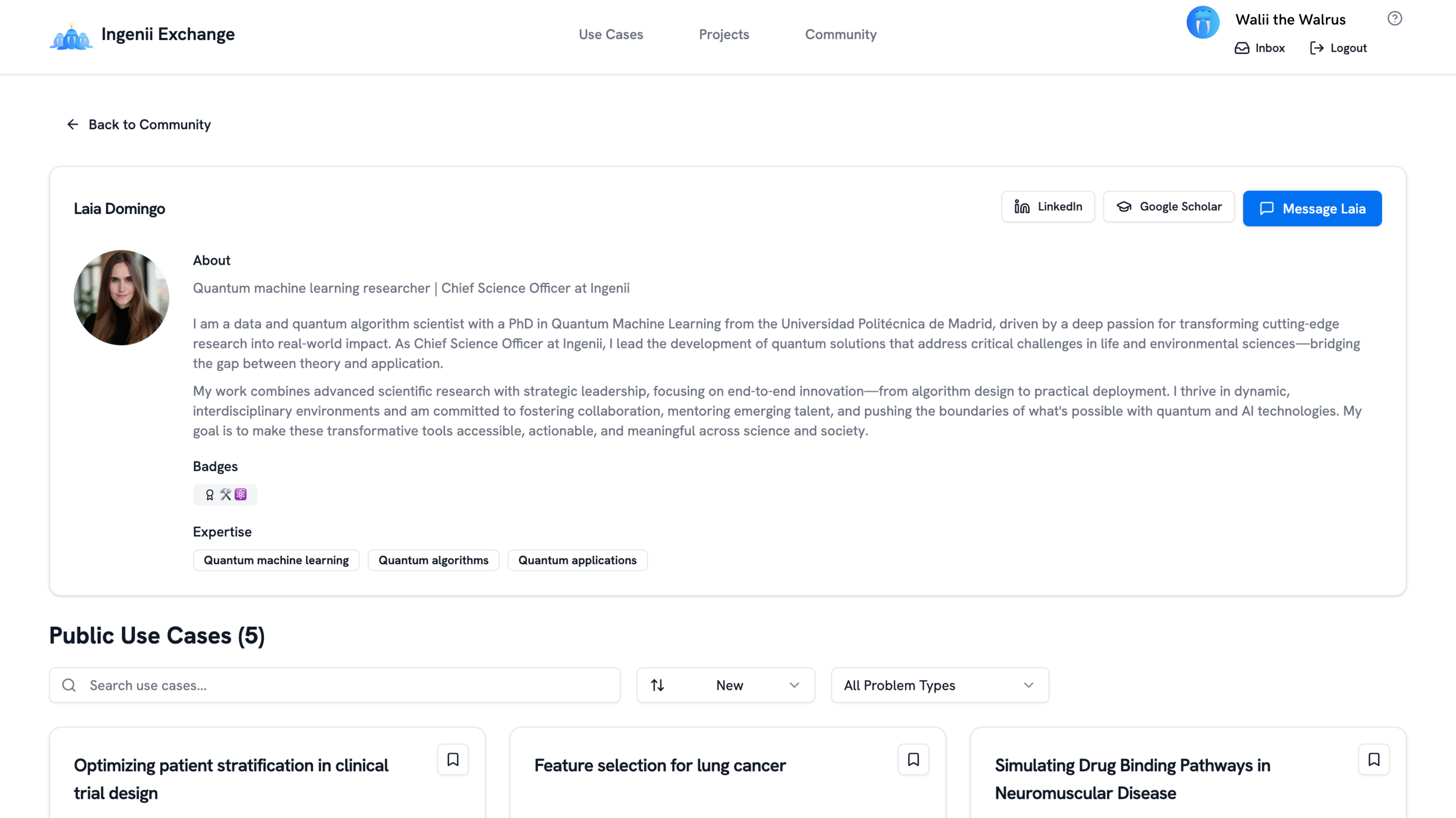 Meet subject matter experts across the Community and explore their LinkedIn pages, Google Scholar profiles, and published use cases on Ingenii Exchange.