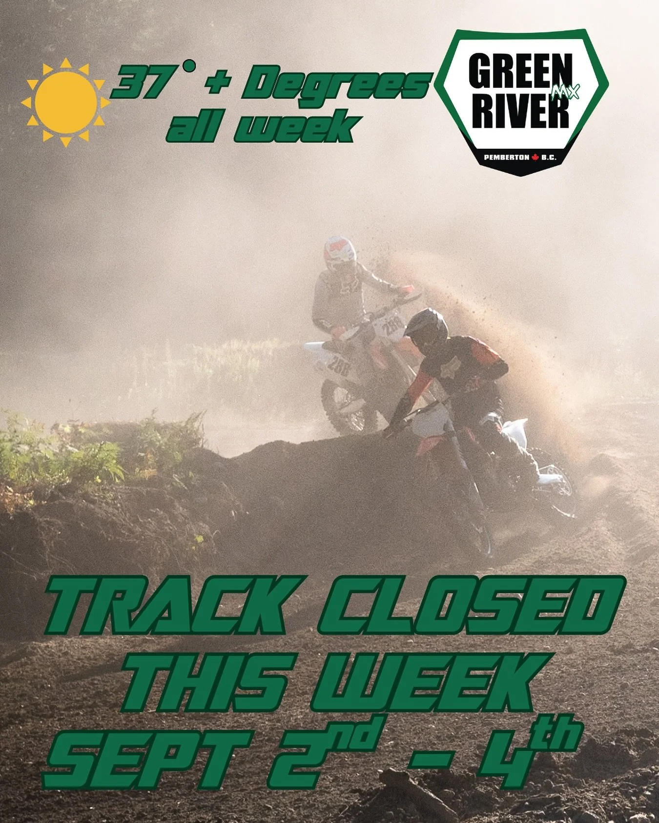 With high temps and a blown main irrigation line the track will be closed this week. 
Enjoy the lake!