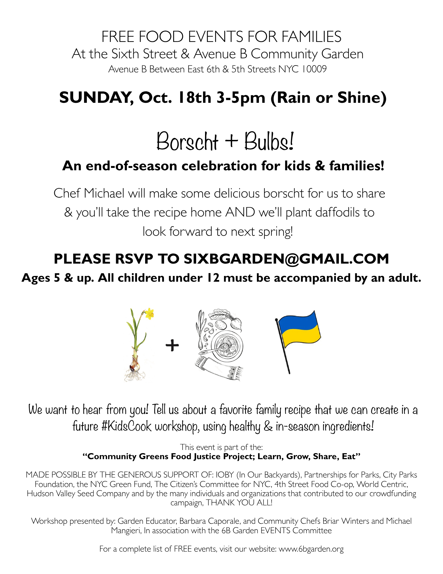 Borscht &amp; Bulbs - a kid &amp; family end-of-season event!