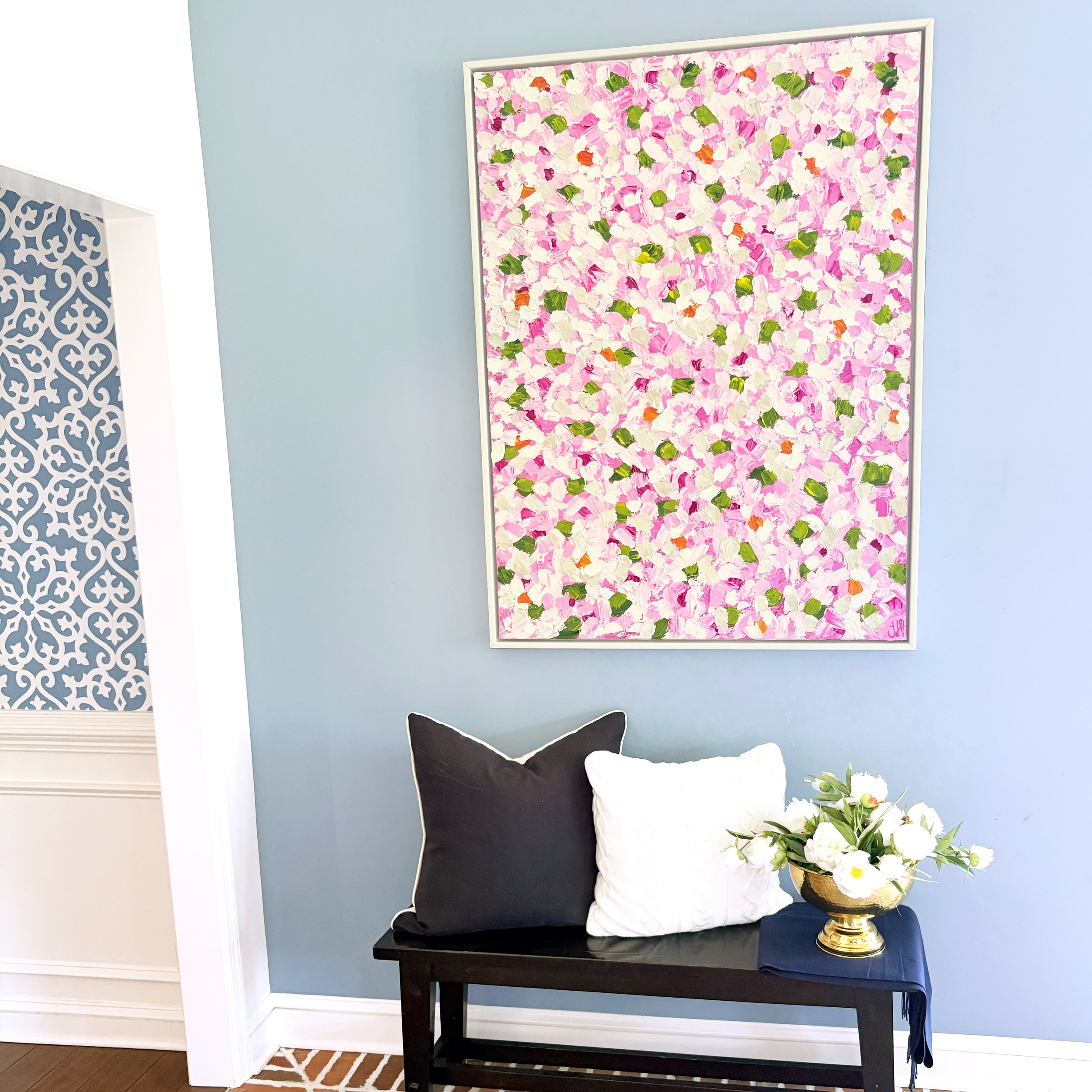 Summer Pinks - Palette Knife - 38x50 in white float frame