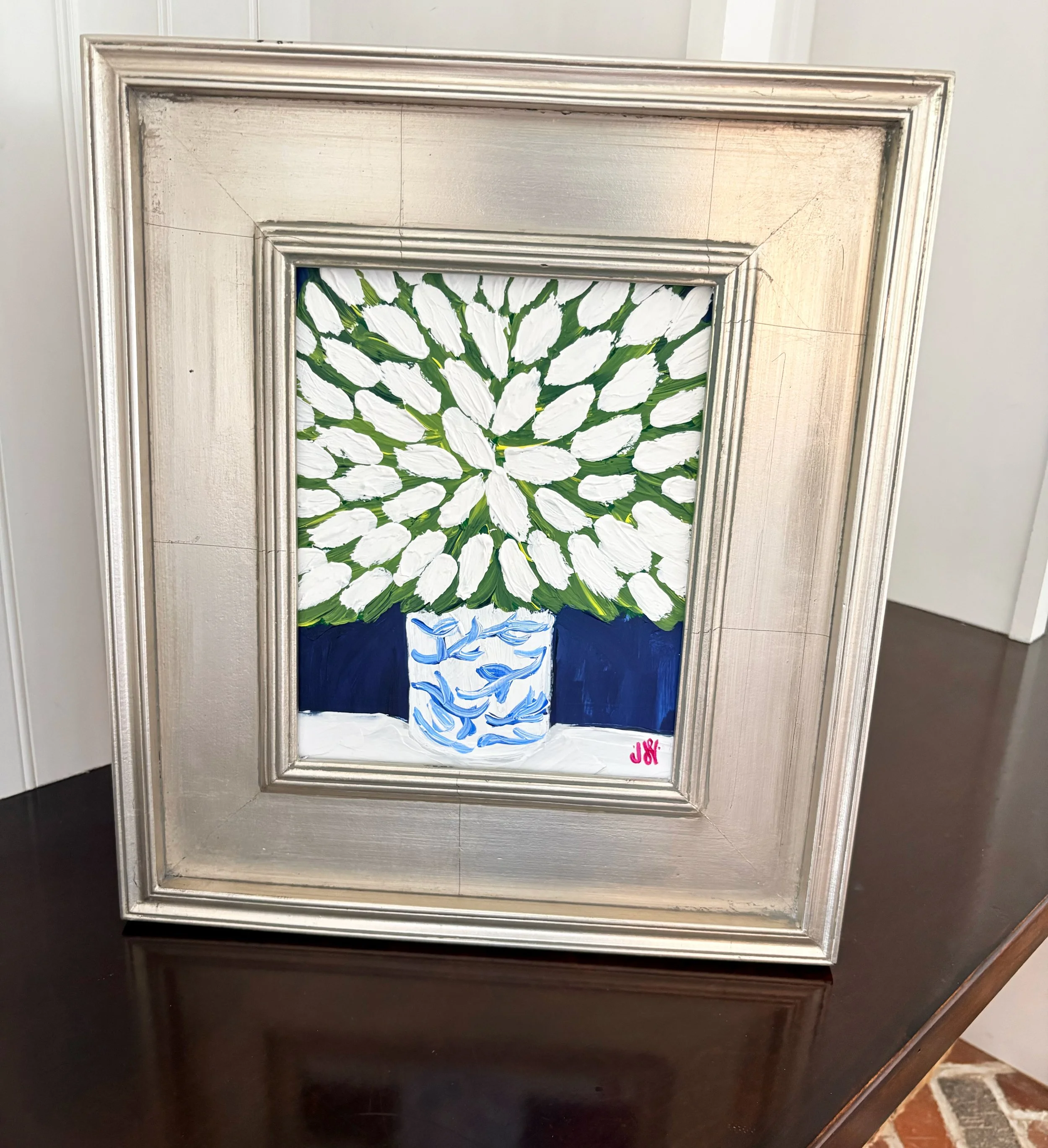 White Tulips - 14.5x16.5 in silver frame