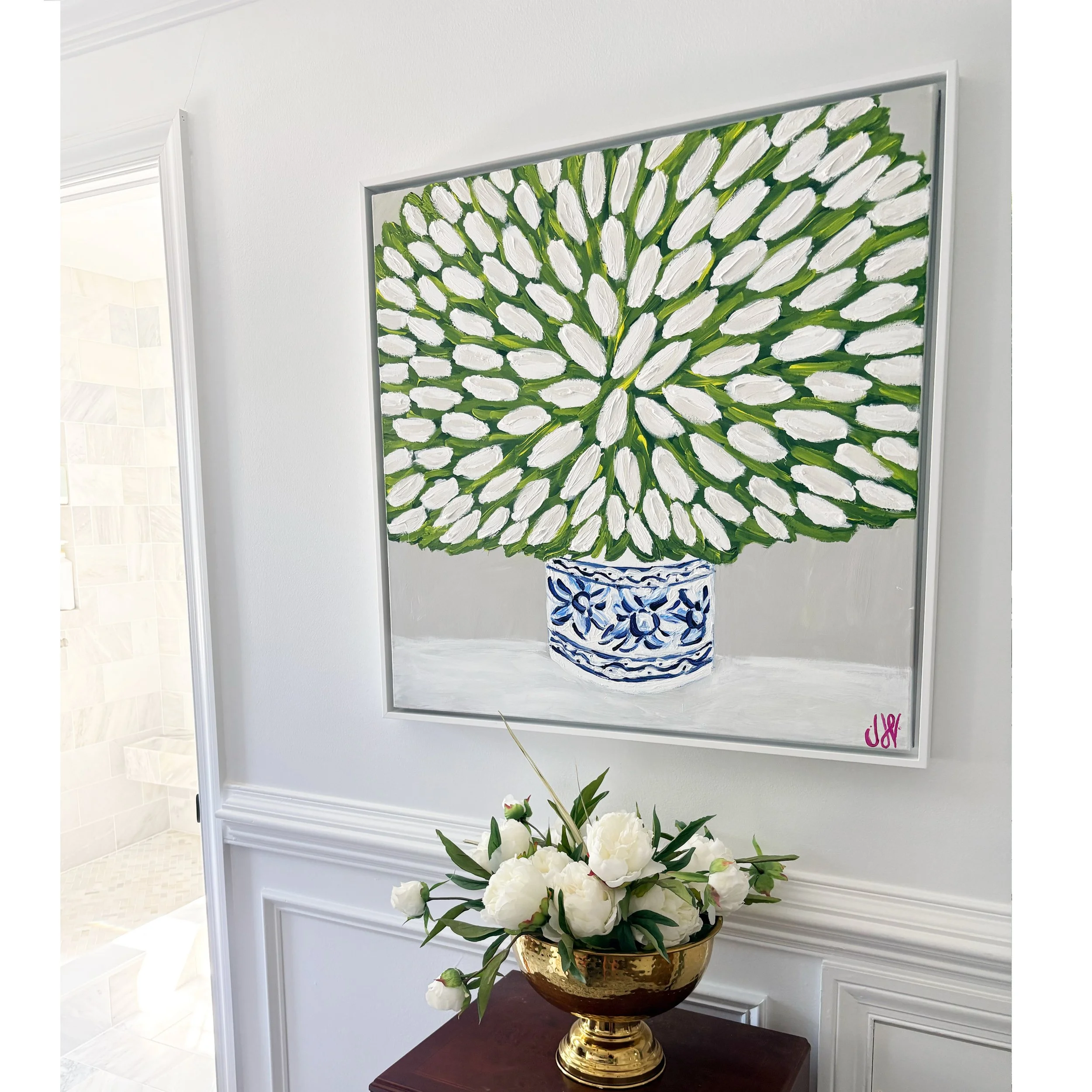 White Tulips in white float frame - 32x32