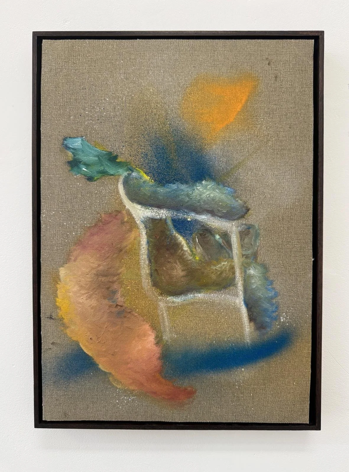 In Loving Memory,
Oil and spray paint on unstretched reverse primed linen,
29.7 x 42 cm,
2024