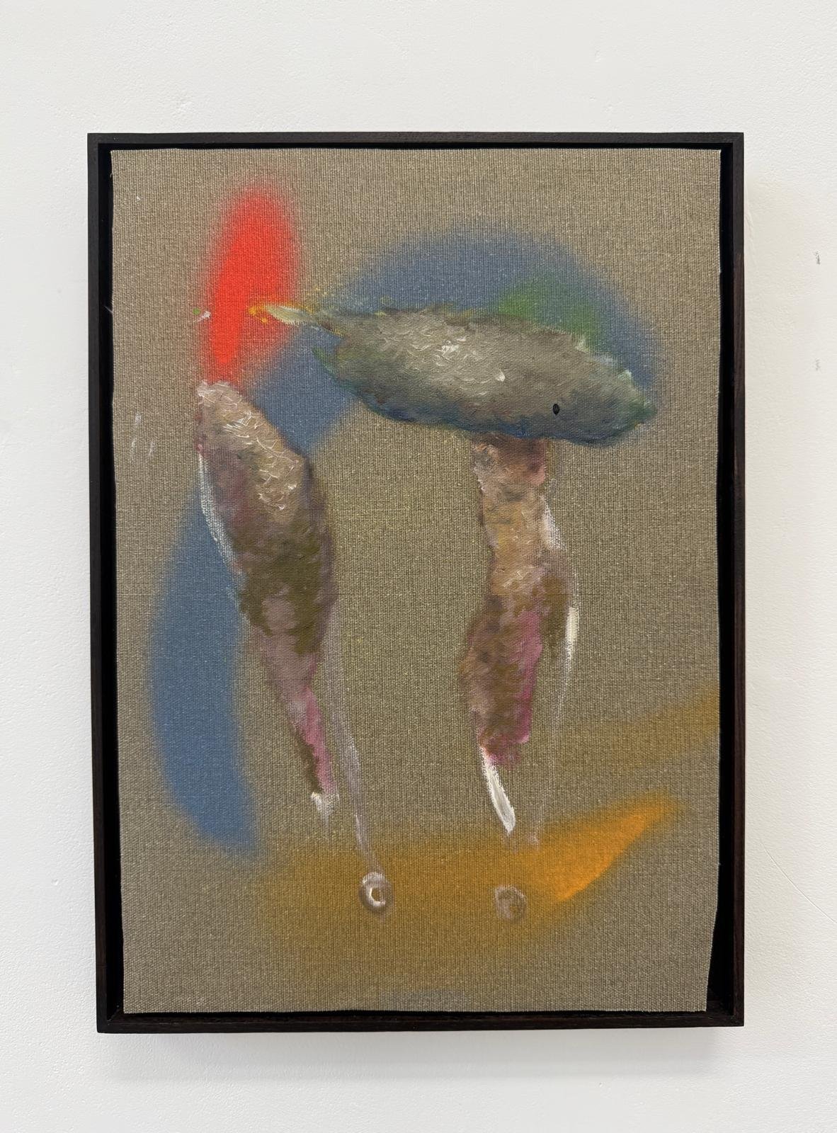 In Loving Memory,
Oil and spray paint on unstretched reverse primed linen,
29.7 x 42 cm,
2024