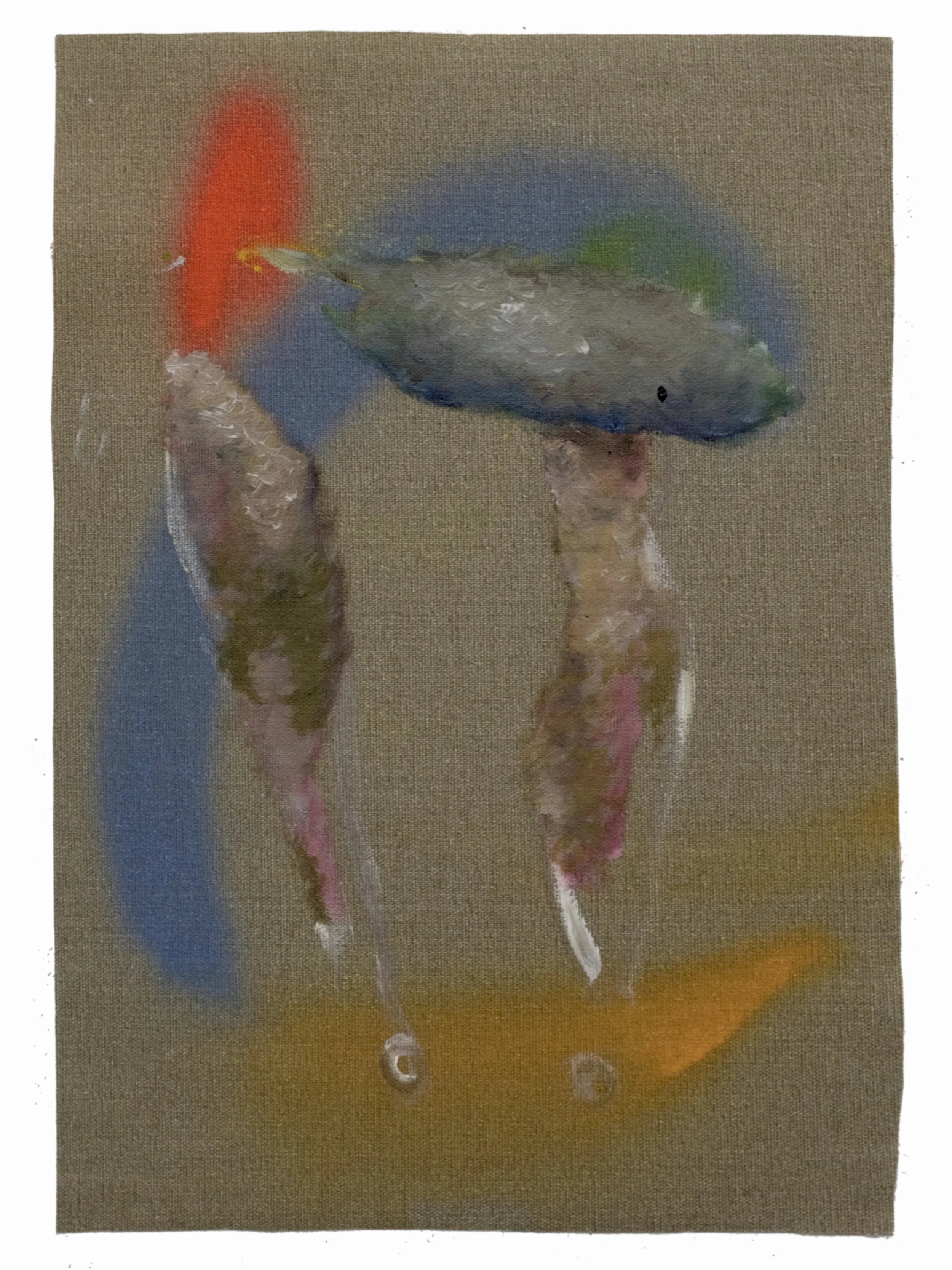 In Loving Memory,
Oil and spray paint on unstretched reverse primed linen,
29.7 x 42 cm,
2024