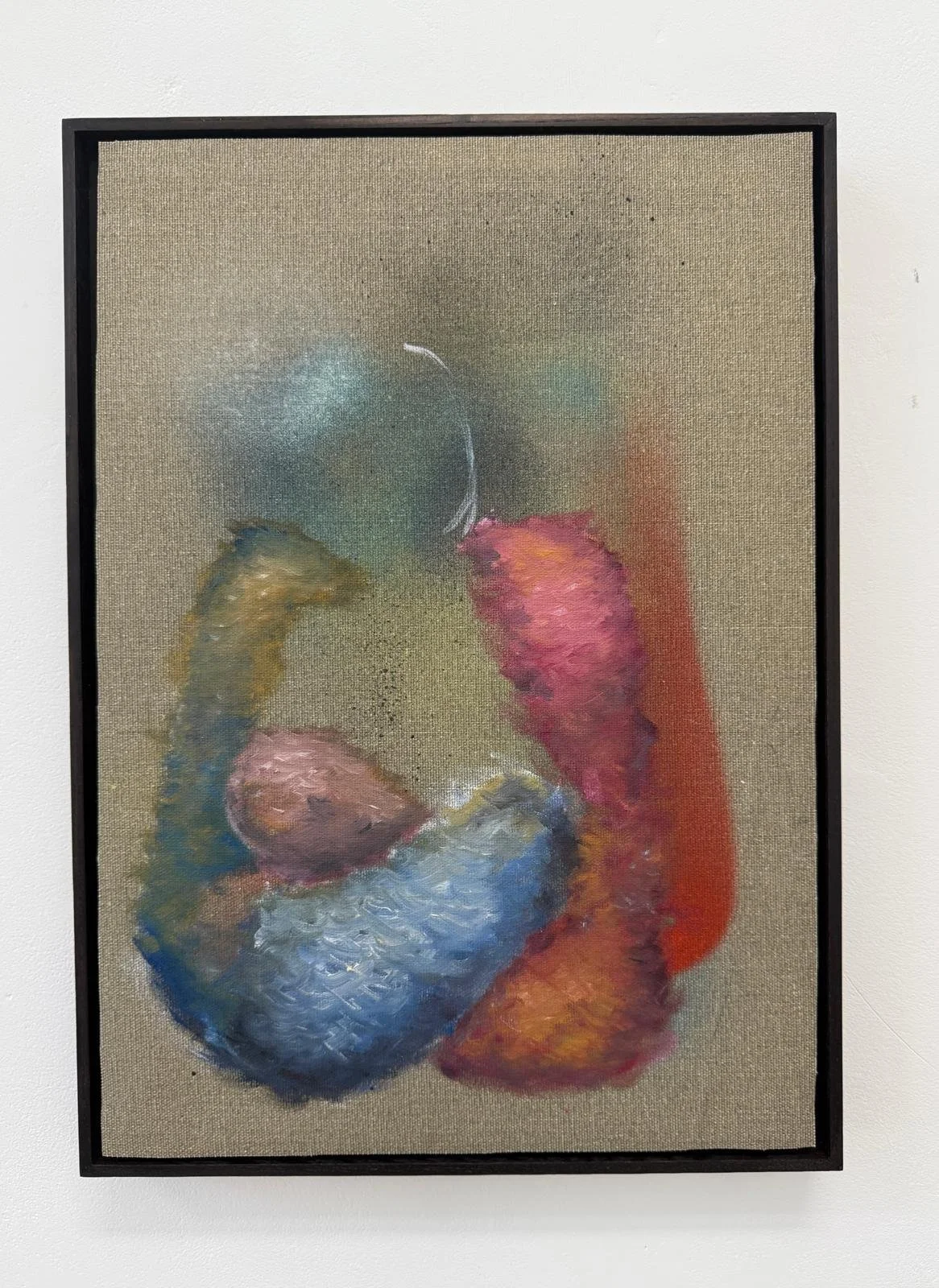 In Loving Memory,
Oil and spray paint on unstretched reverse primed linen,
29.7 x 42 cm,
2024