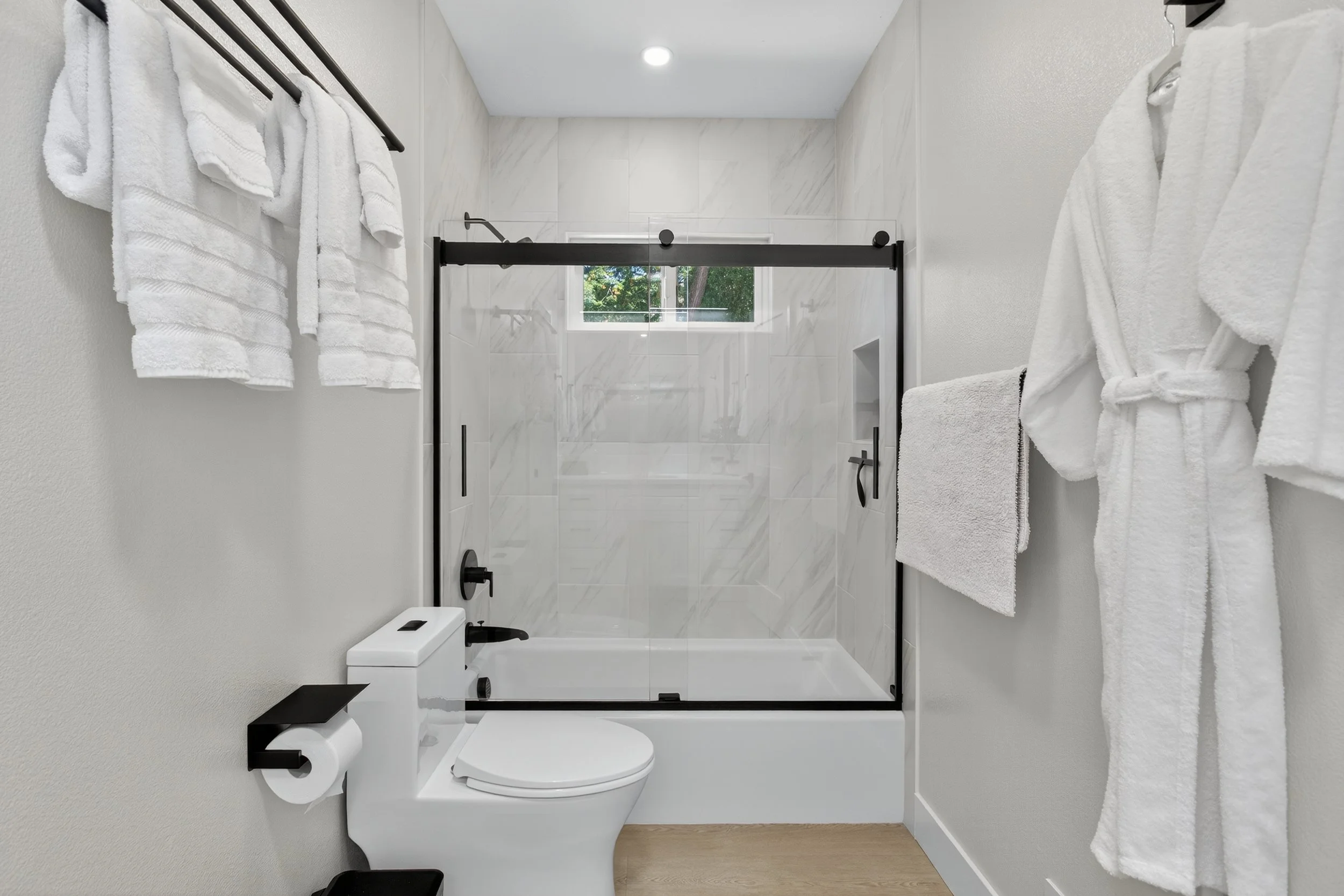 The ADU tub is cast iron (it weighs like 600 lbs!) and we thought the flexibility of having a bath or shower might be nice for mid term rental guests.