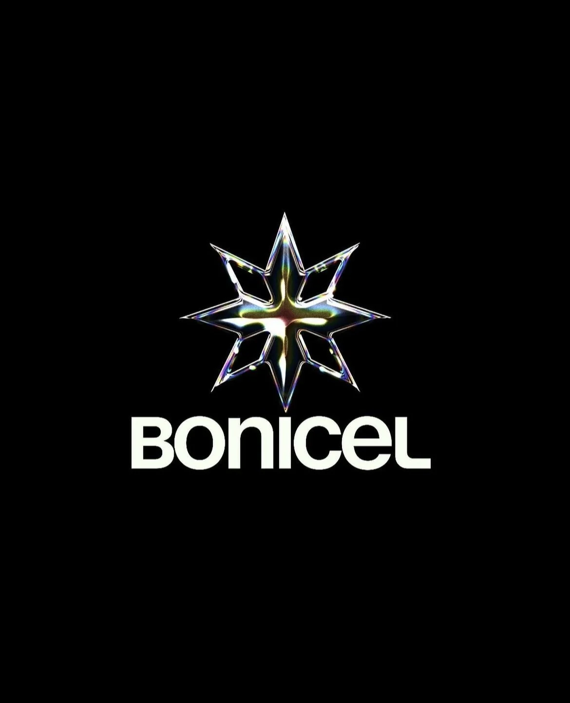 A black background featuring a stylized, iridescent star logo above the white text 'BONICEL'.
