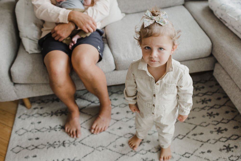 In-home family session with two young children