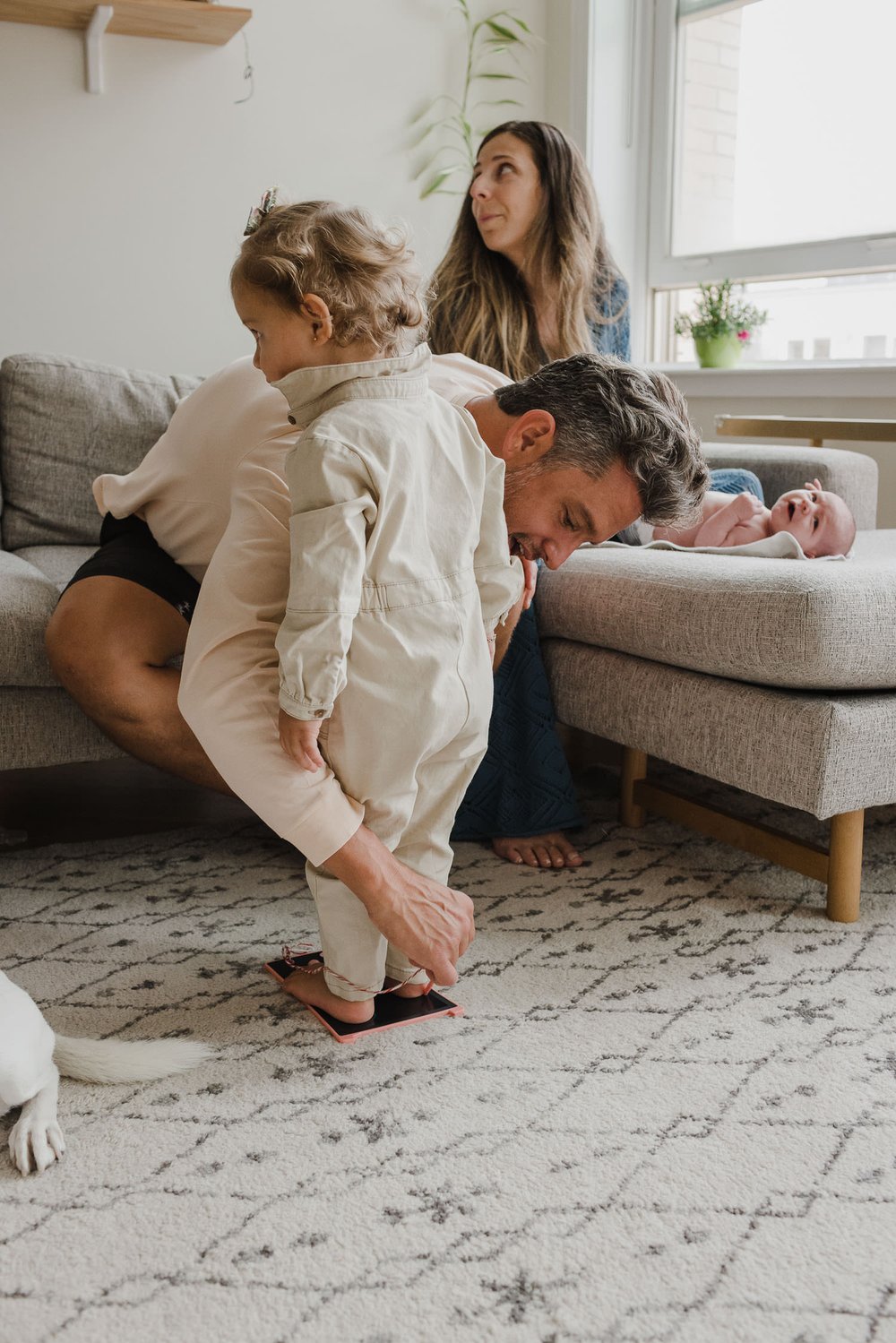 Lifestyle Family Portraits at Home with toddler and newborn