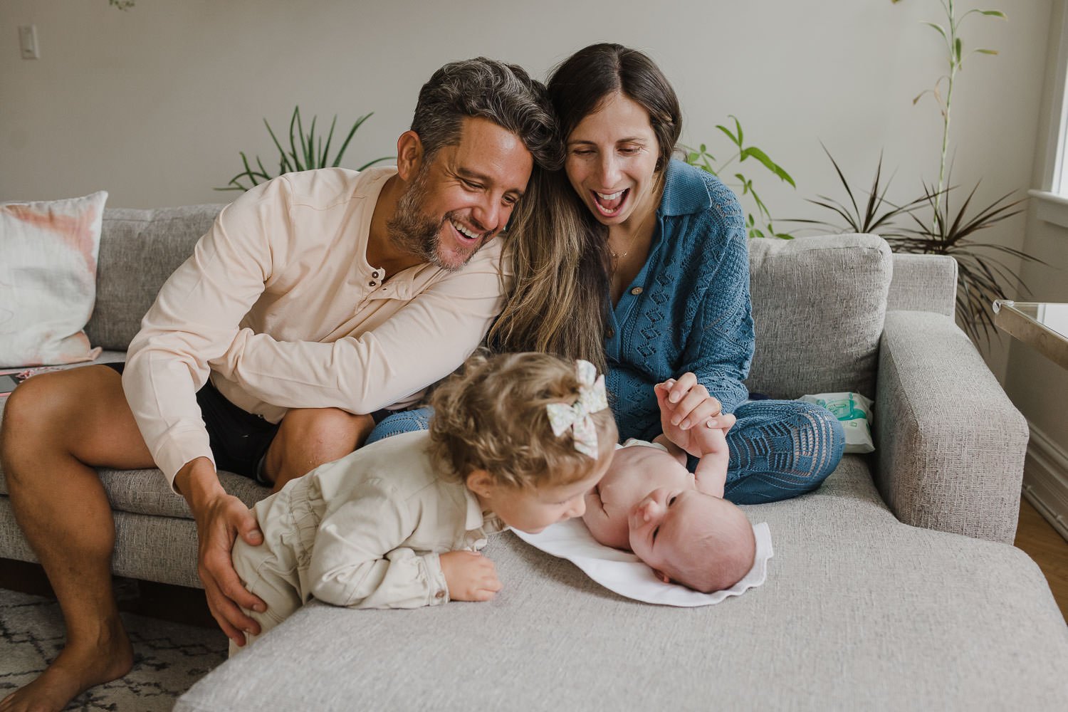 Lifestyle Family Portraits at Home with toddler and newborn