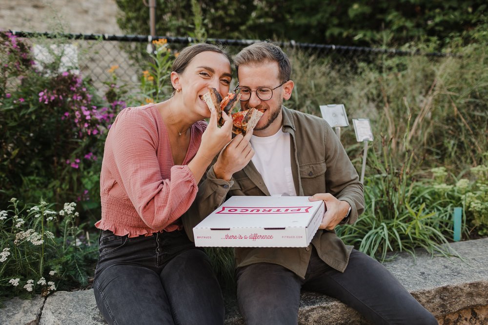 Philly Engagement Shoot with Pitruco Pizza at Corinthian Gardens