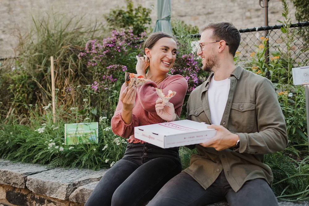 Philly Engagement Shoot with Pizza at Corinthian Gardens