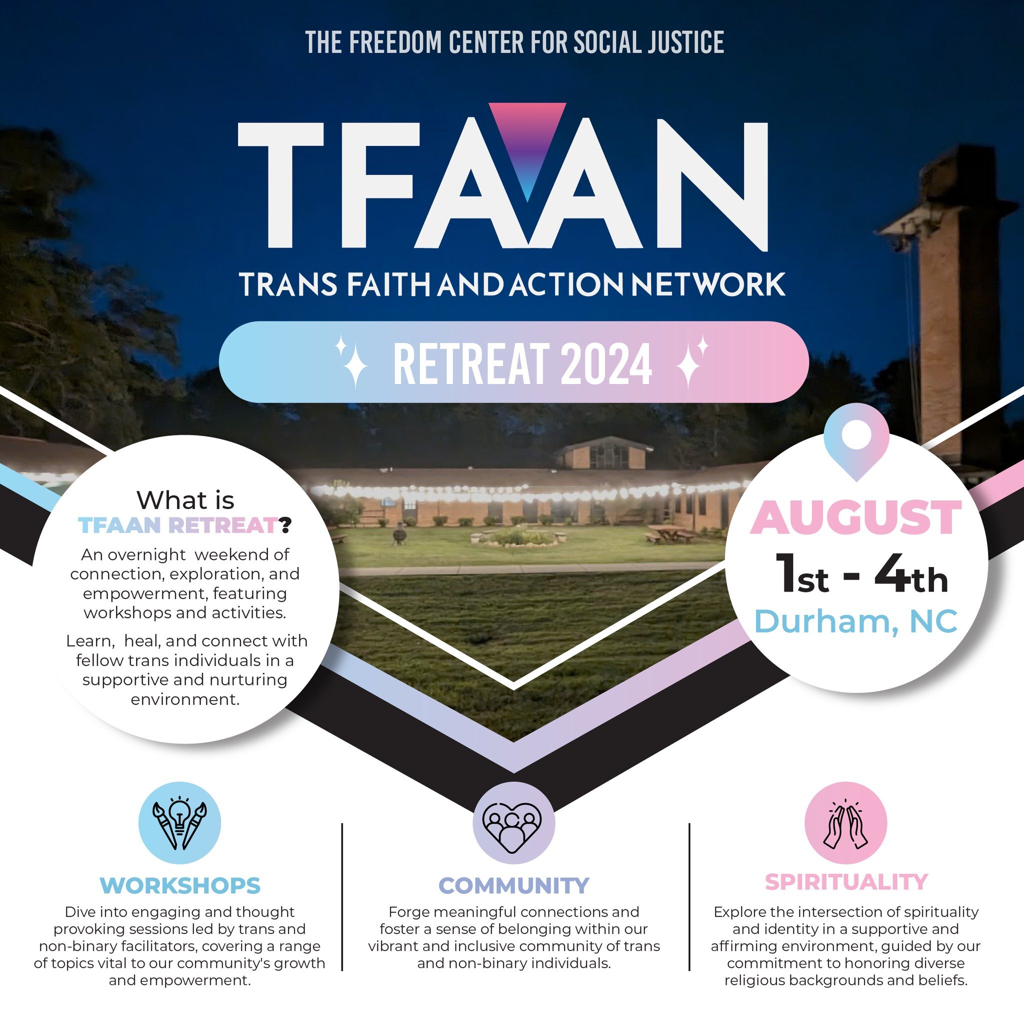 Dive into Transformation: Join us at the TFAAN Retreat, August 1st-4th! 🌈✨ Explore workshops tailored for transgender, non-binary, &amp; genderqueer individuals and allies. Discover healing, empowerment, and growth in a non-denominational, inclusive