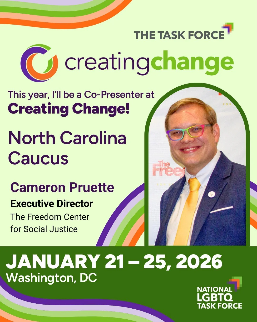We are incredibly proud to share that our Executive Director @campruettenc will be a co-present at Creating Change 2026! 

He will be a part of:
North Carolina Caucus
January 24th | 9:00AM

Creating Change is the nation&rsquo;s largest LGBTQ+ activis