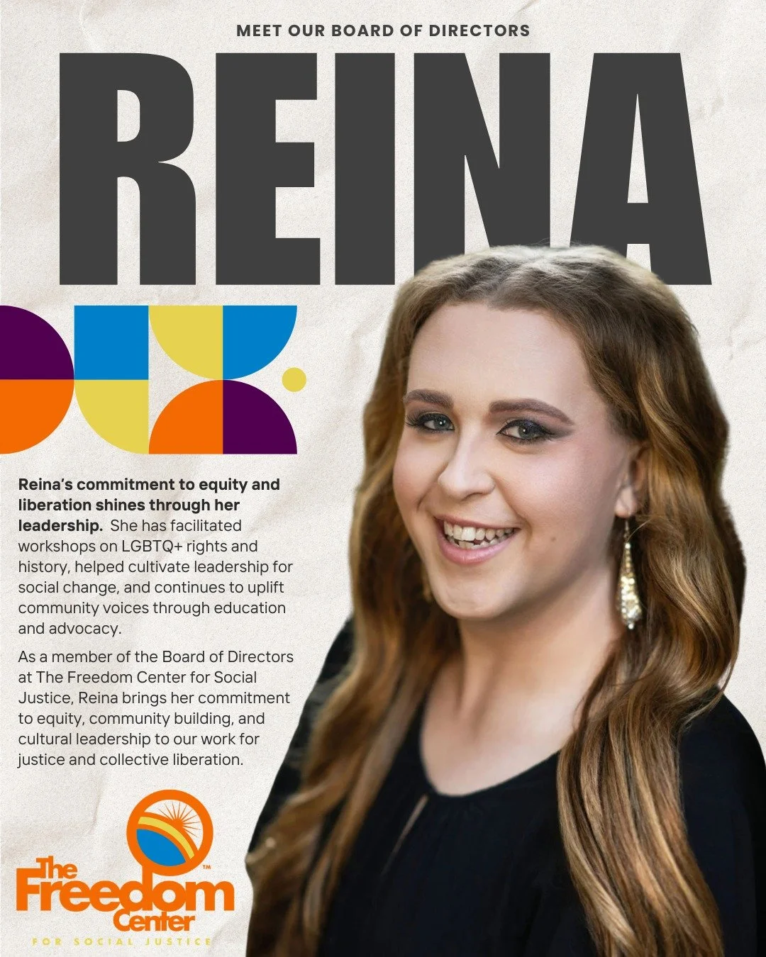 🎉🌸 Board Spotlight: Reina Campbell 🌸🎉

We&rsquo;re kicking off a new series highlighting the incredible leaders who help guide our work by celebrating one of our own. Today we&rsquo;re honoring Reina Campbell, a dedicated member of the Freedom Ce