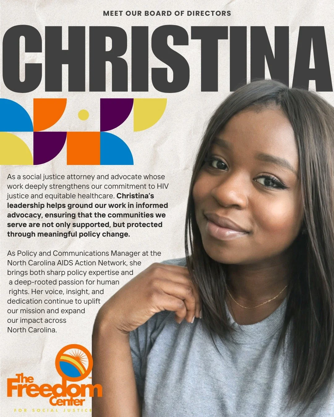 🌟 Board Spotlight: Christina Adeleke 🌟

As a policy advocate, attorney, and longtime leader in HIV justice, Christina brings both expertise and heart to the fight for equitable healthcare and protections for our communities. Her work reminds us tha